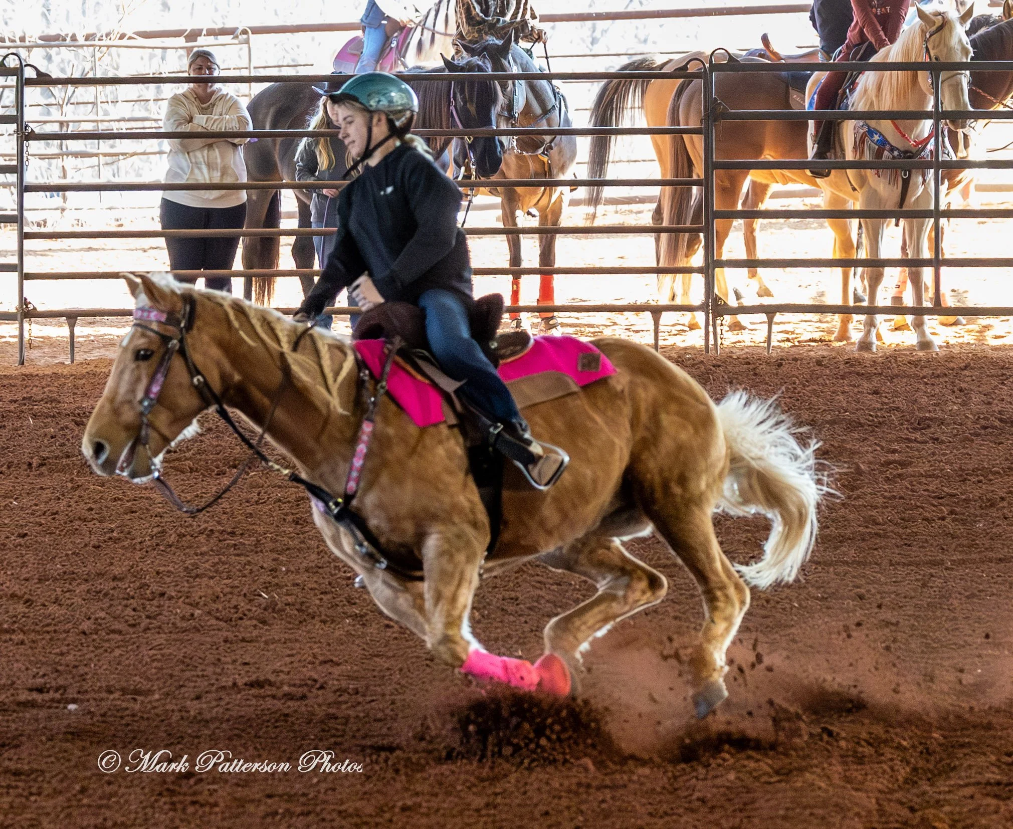 January 4, 2026, a barrel racing team competing at Latigo Farm in Landrum. #17555
