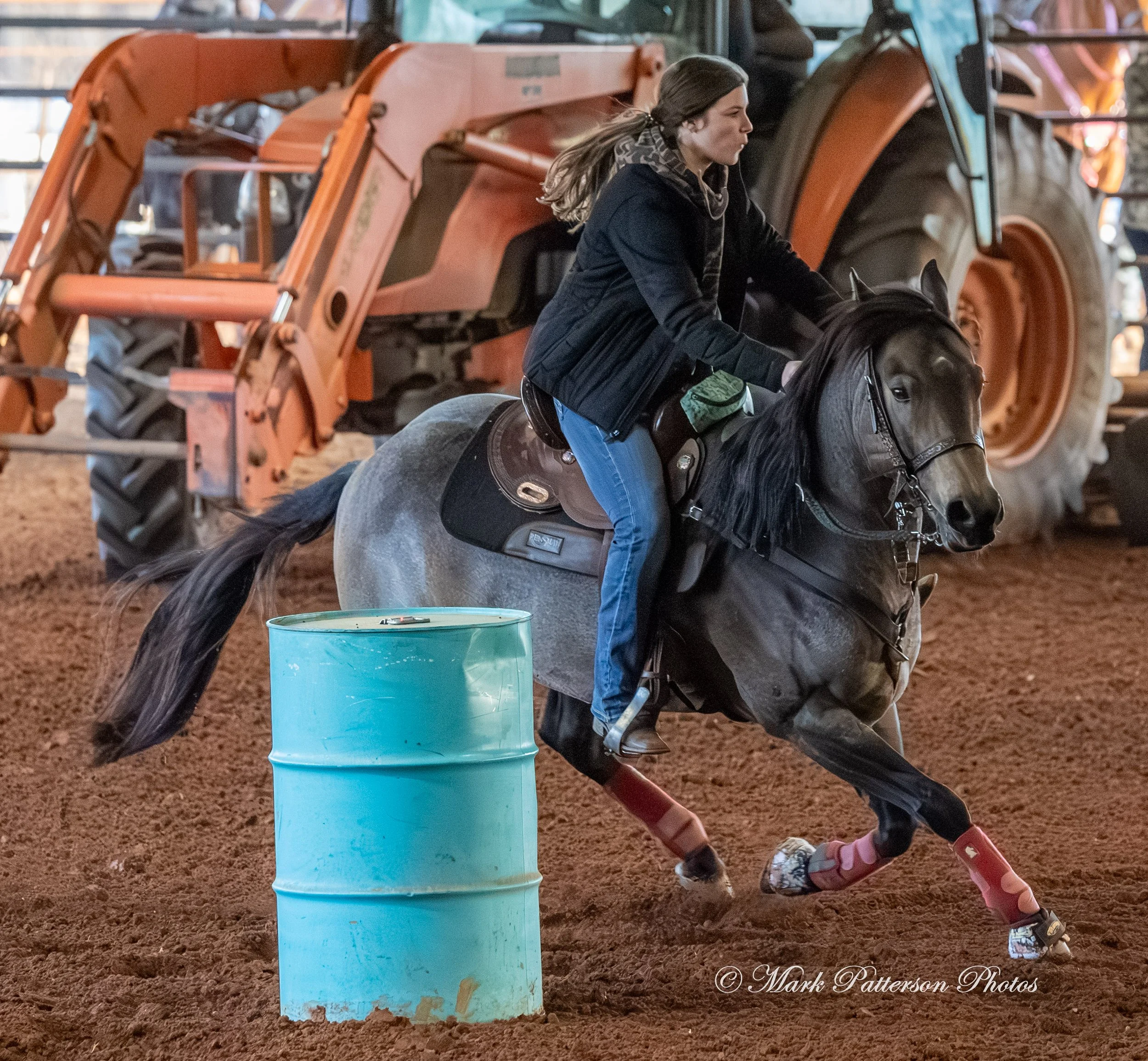January 4, 2026, a barrel racing team competing at Latigo Farm in Landrum. #18403