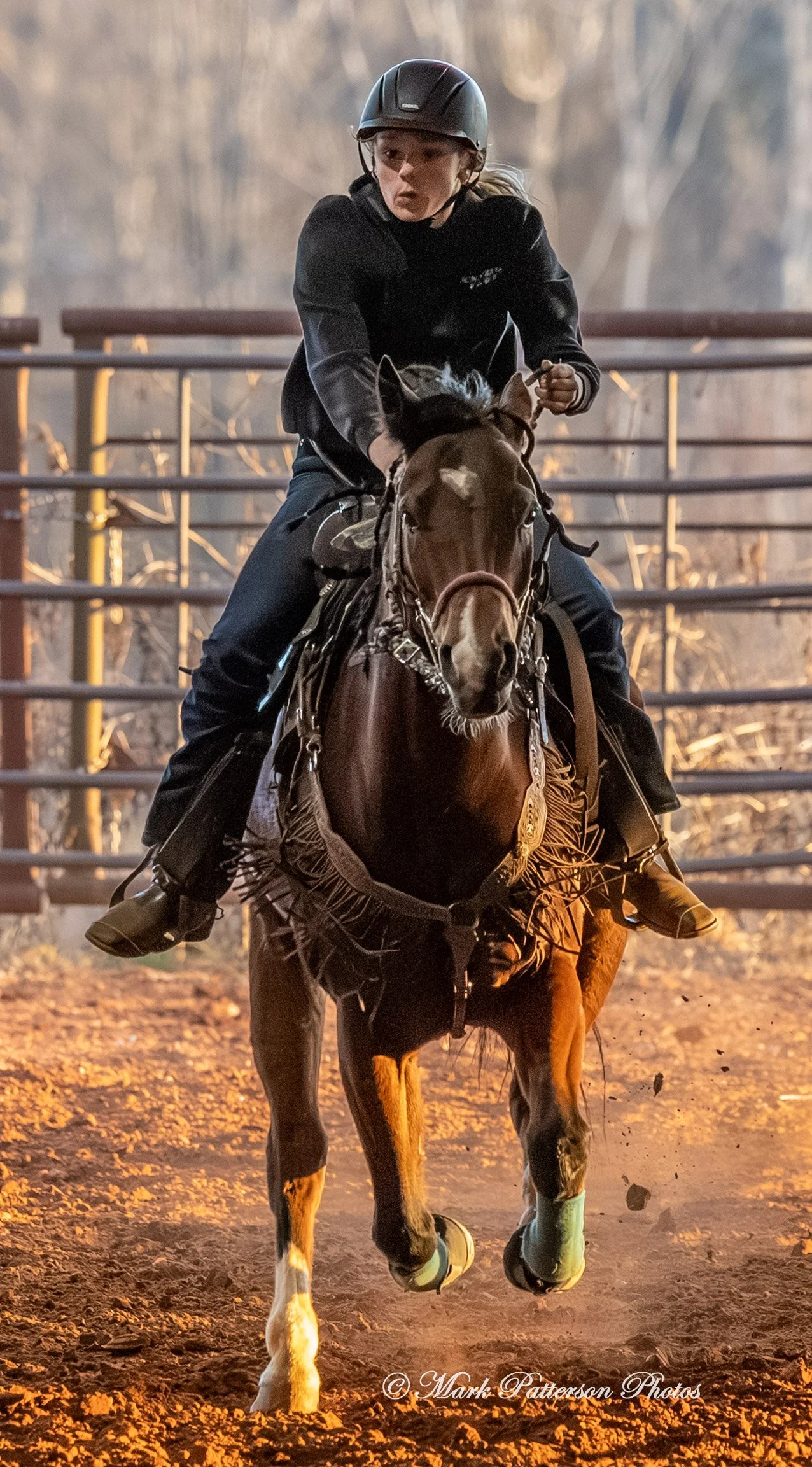 January 4, 2026, a barrel racing team competing at Latigo Farm in Landrum. #18605