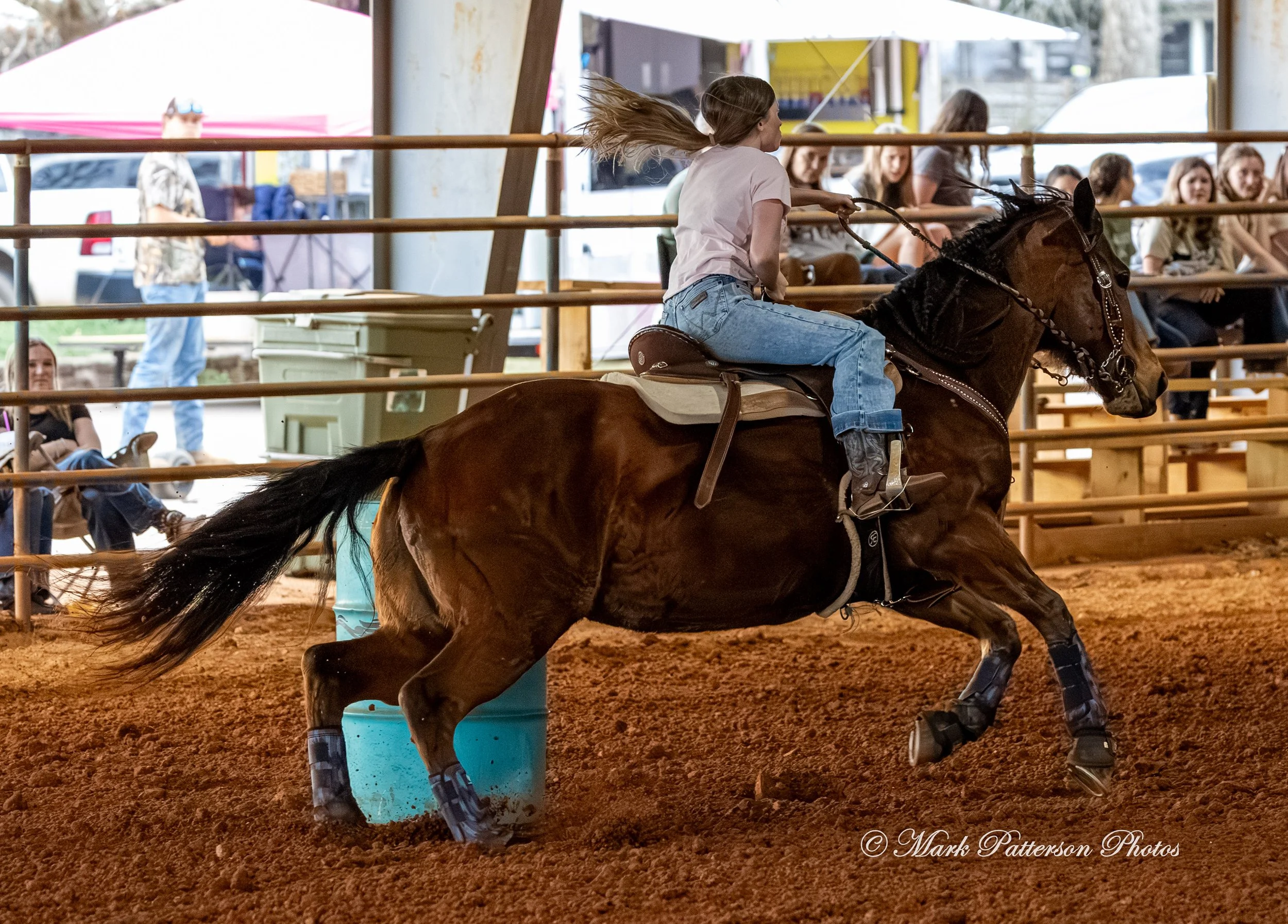 March 1, 2026, a barrel racing team competing at Latigo Farm in Landrum, SC. #26066