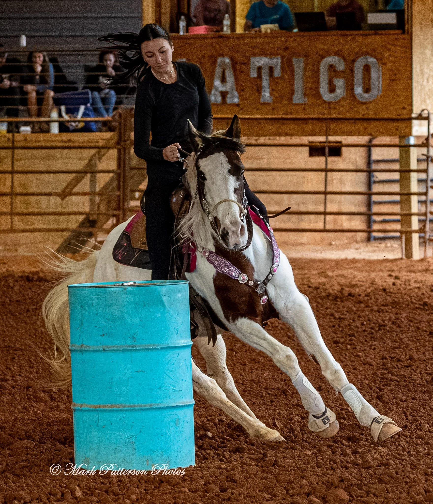 March 1, 2026, a barrel racing team competing at Latigo Farm in Landrum, SC. #26039