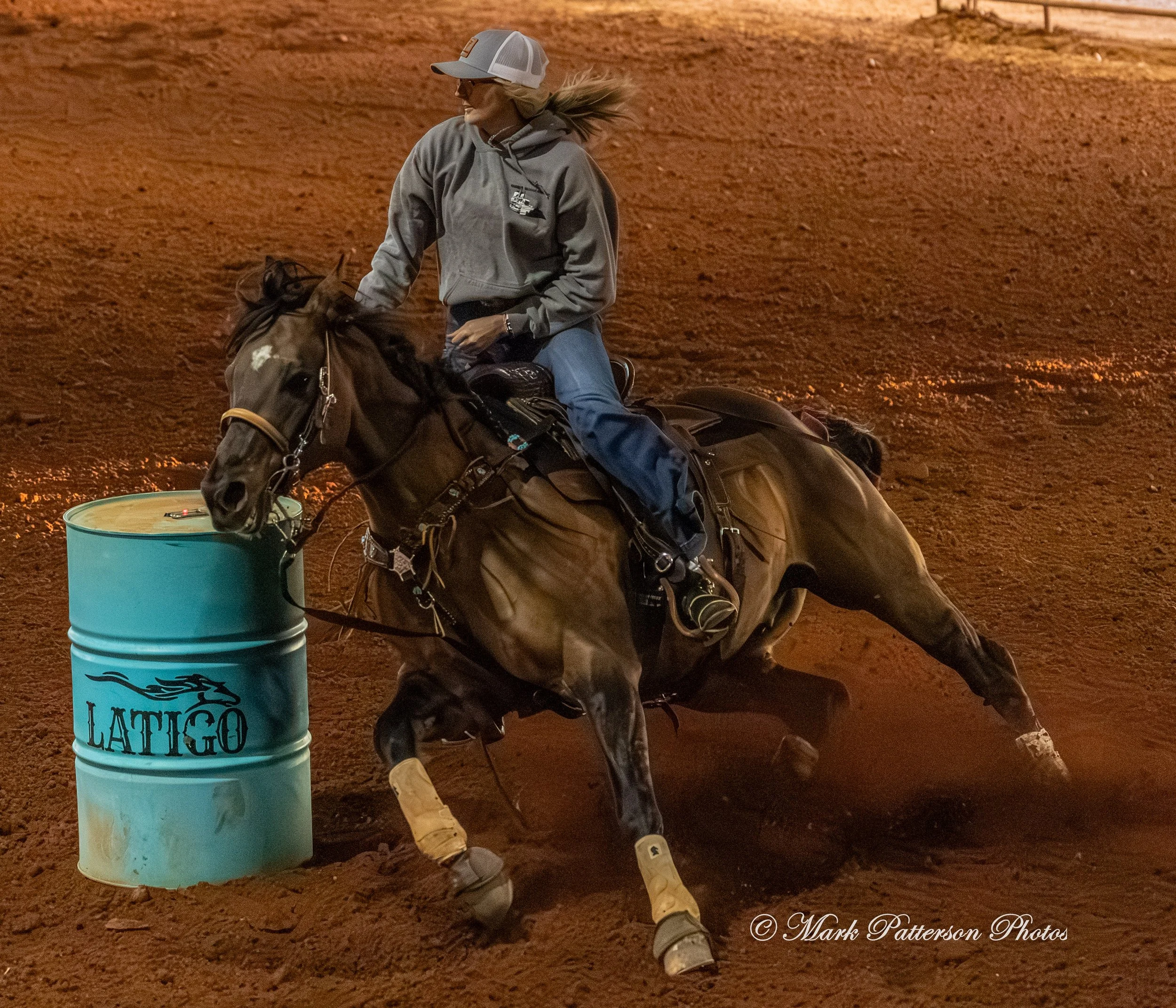 January 4, 2026, a barrel racing team competing at Latigo Farm in Landrum. #18674