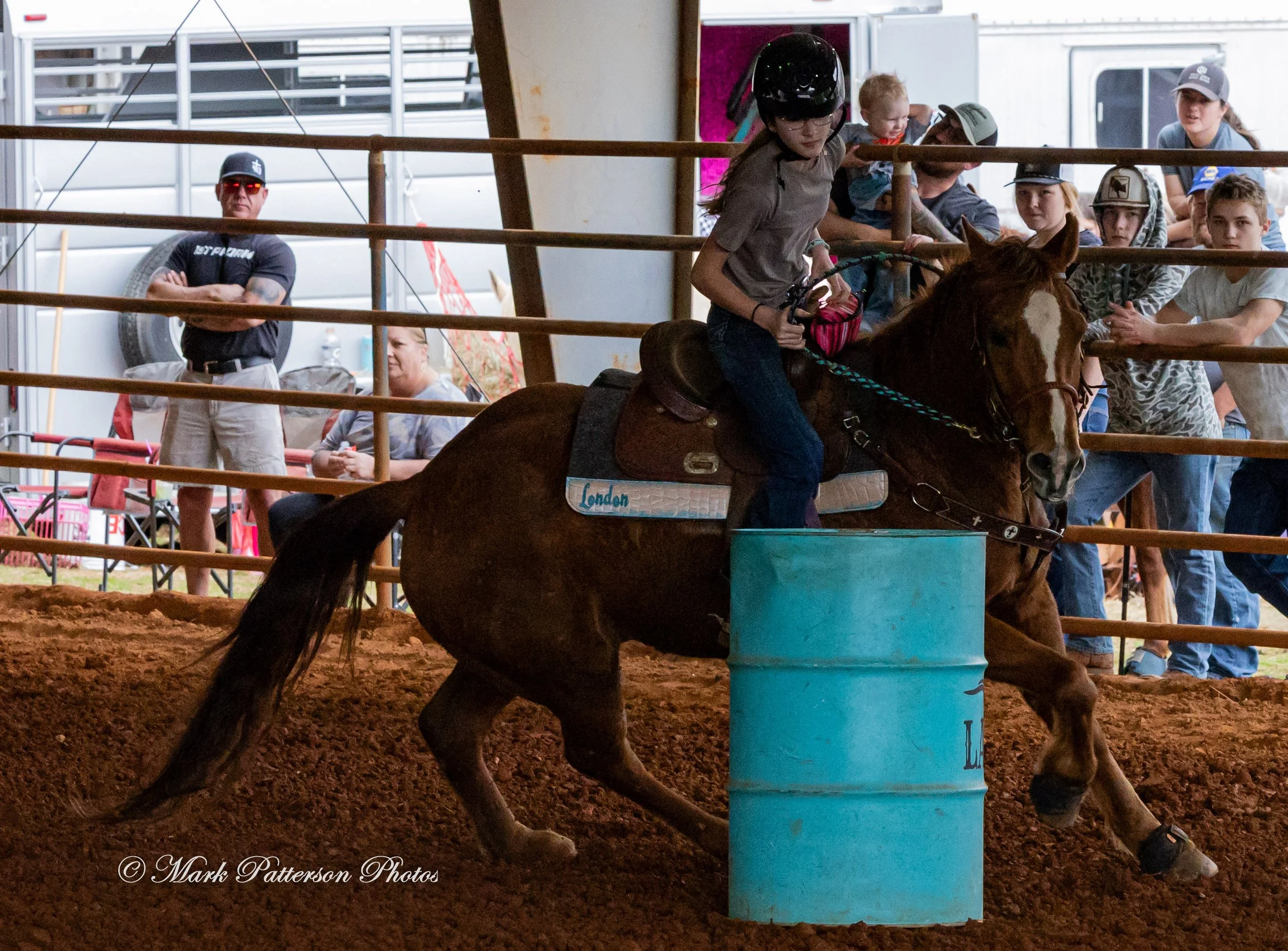 March 1, 2026, a barrel racing team competing at Latigo Farm in Landrum, SC. #25328