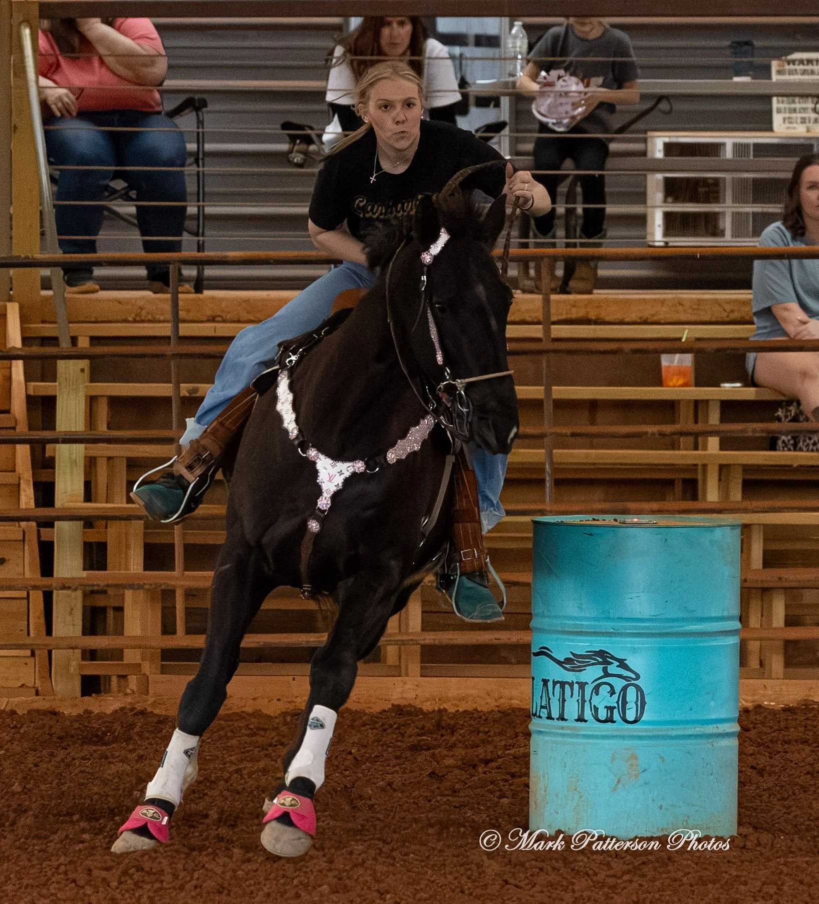 March 1, 2026, a barrel racing team competing at Latigo Farm in Landrum, SC. #25357