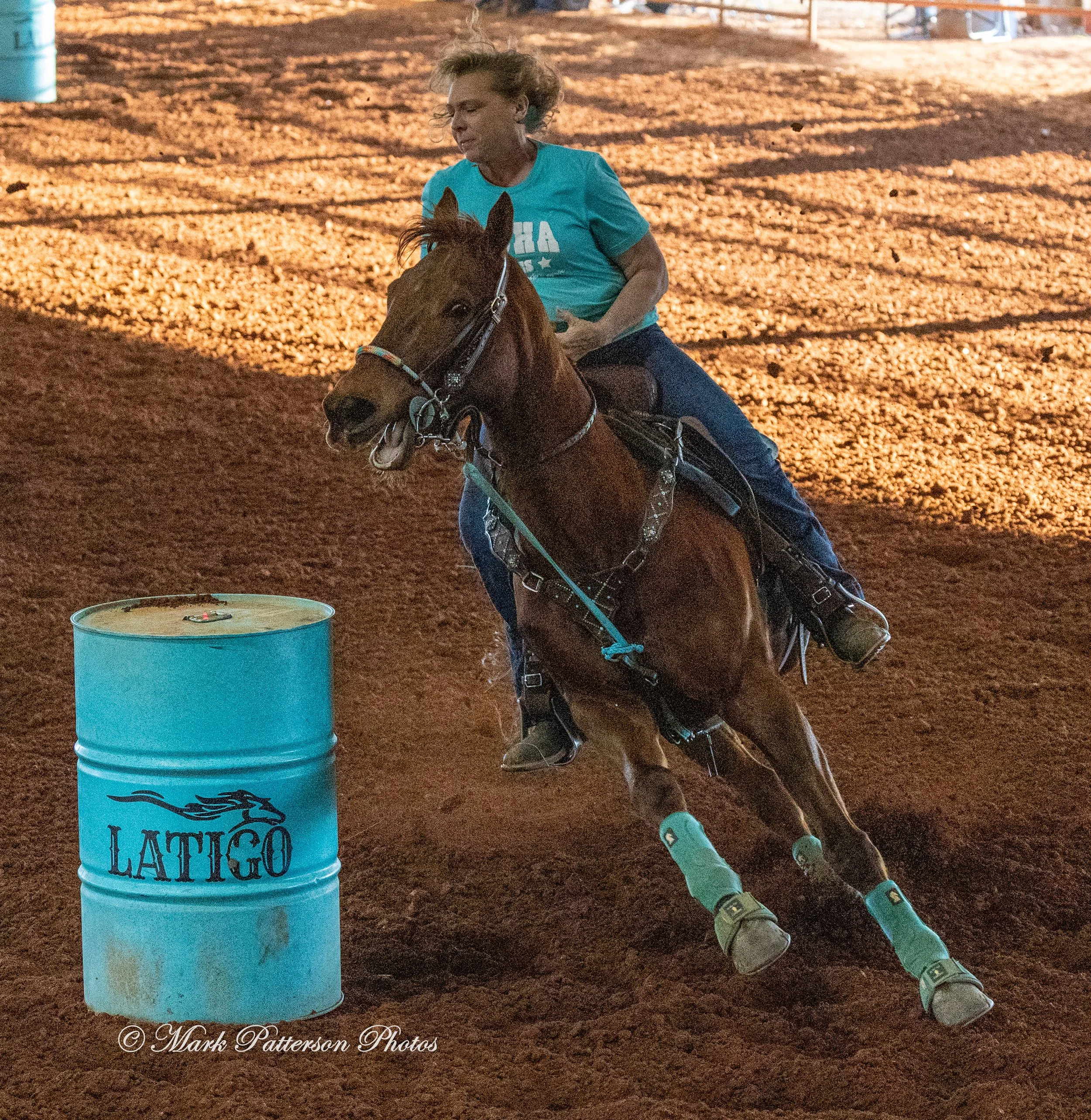 January 4, 2026, a barrel racing team competing at Latigo Farm in Landrum. #17994