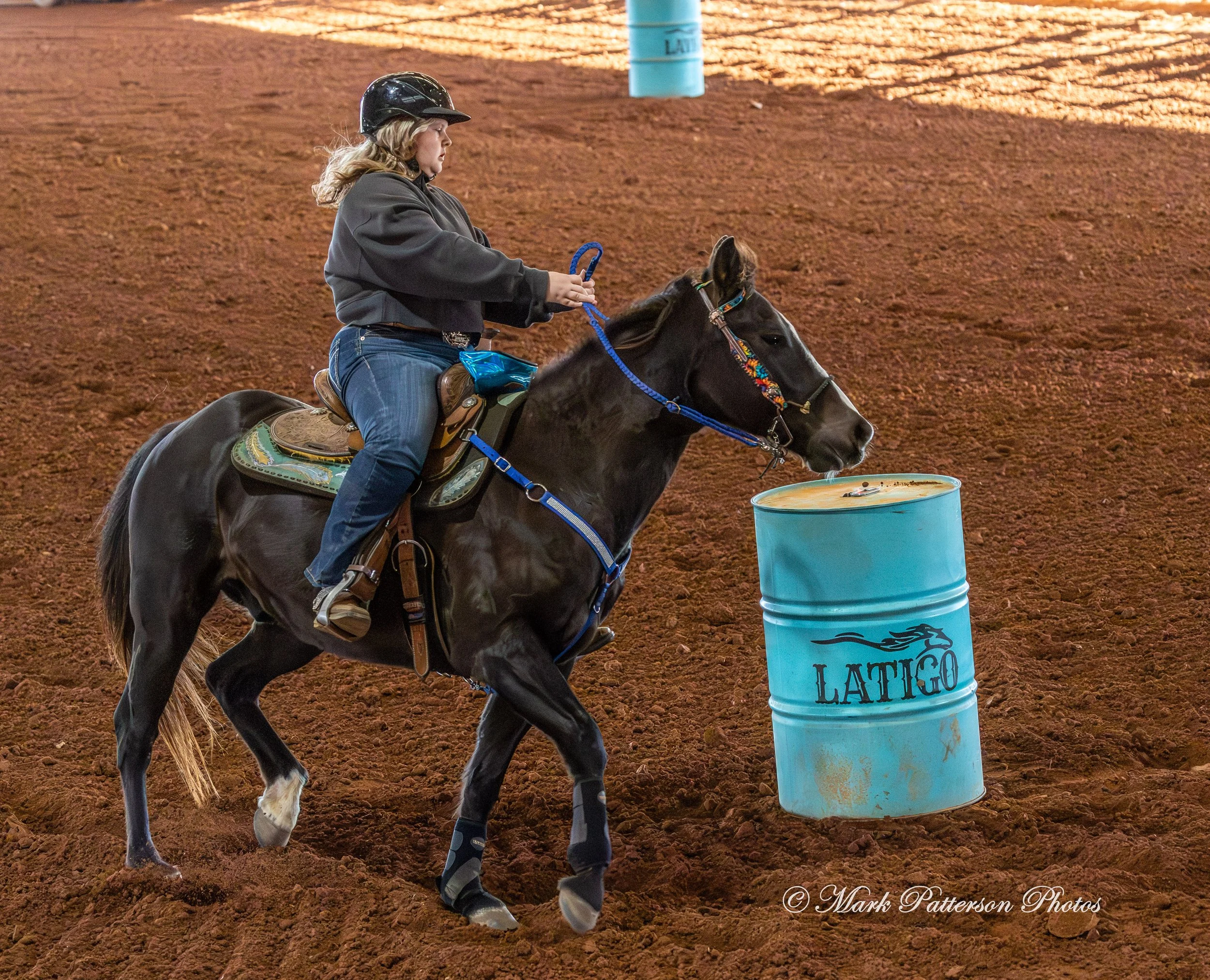 January 4, 2026, a barrel racing team competing at Latigo Farm in Landrum. #17618