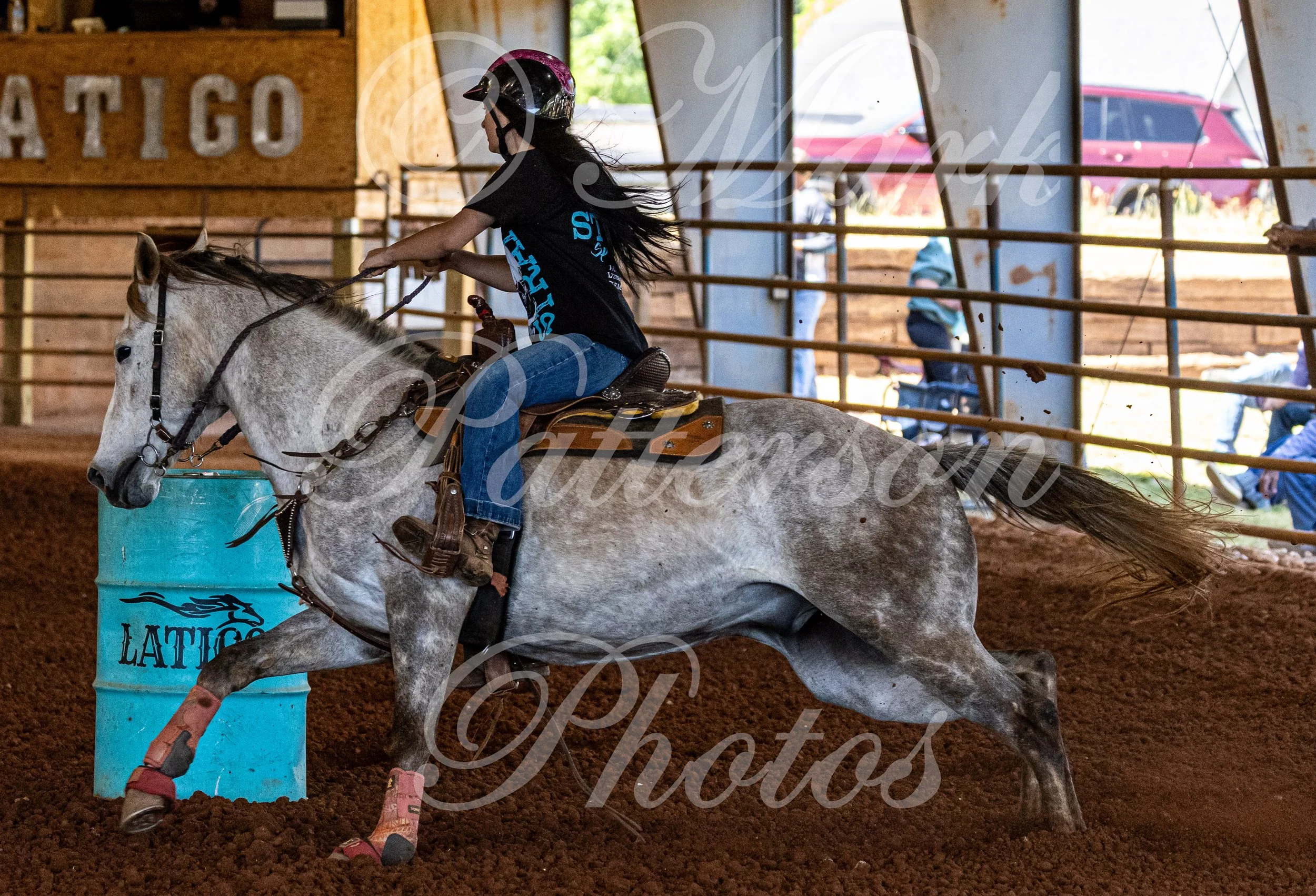 May 3, 2026, a barrel racing team competing at Latigo Farm in Landrum, SC. #11521
