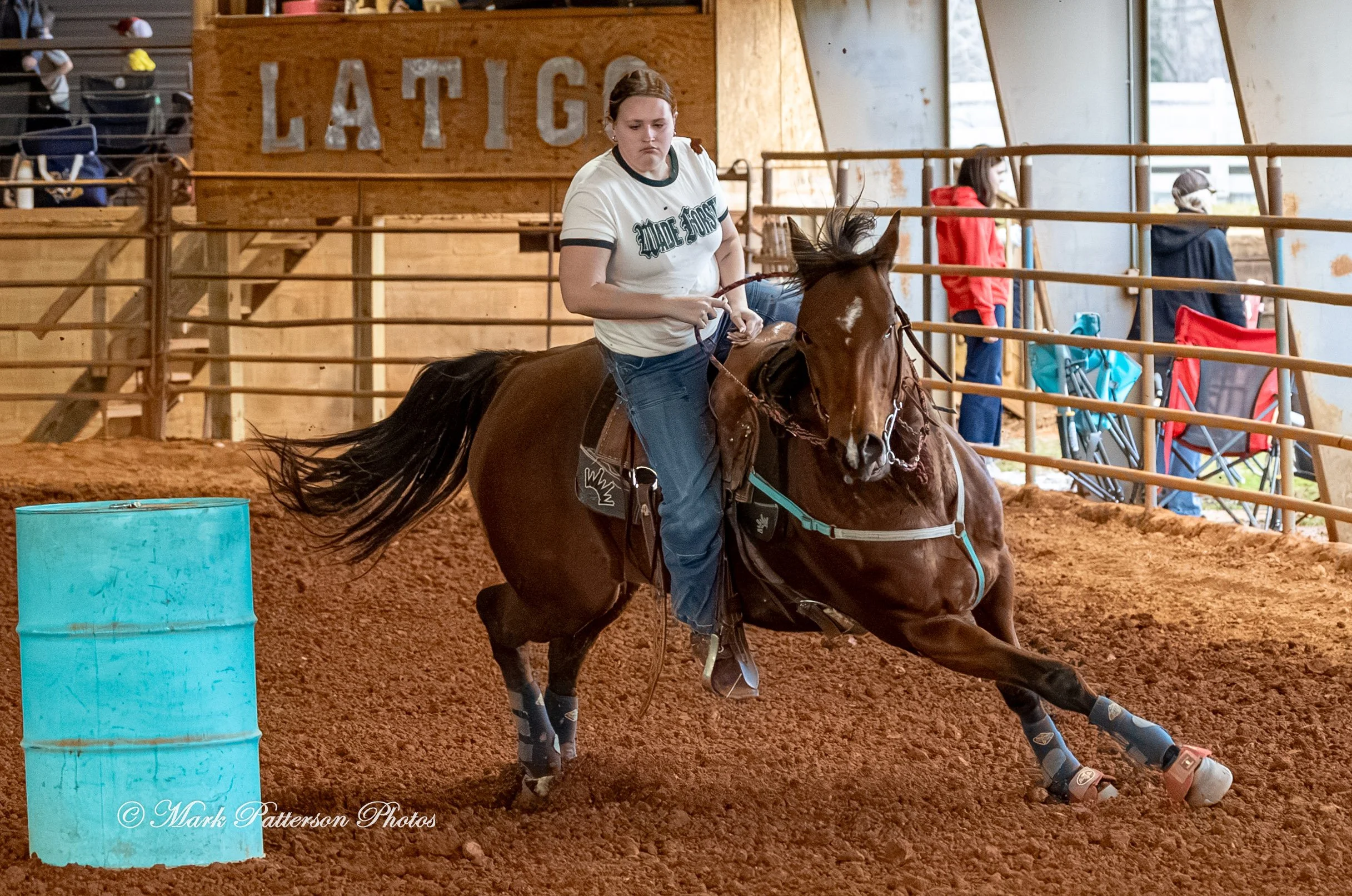 March 1, 2026, a barrel racing team competing at Latigo Farm in Landrum, SC. #26320