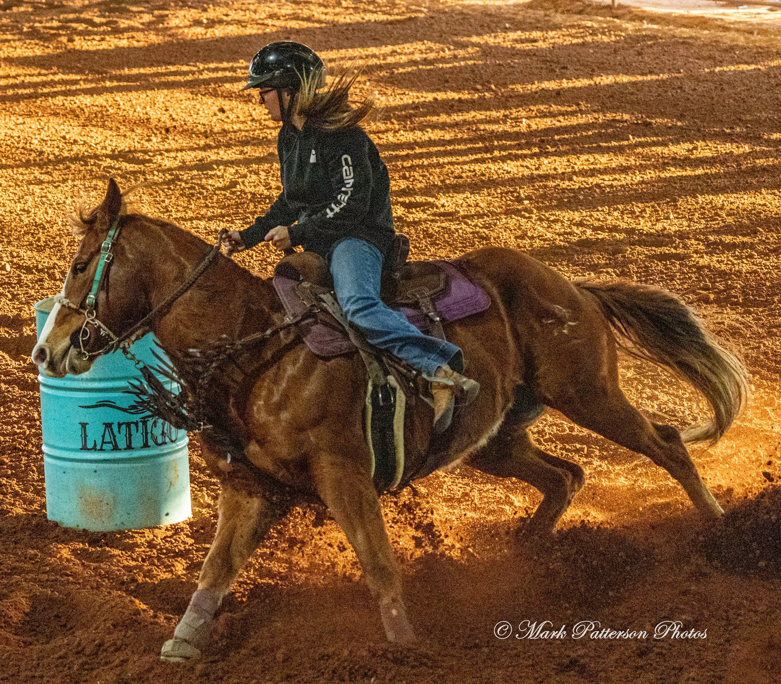 January 4, 2026, a barrel racing team competing at Latigo Farm in Landrum. #18310