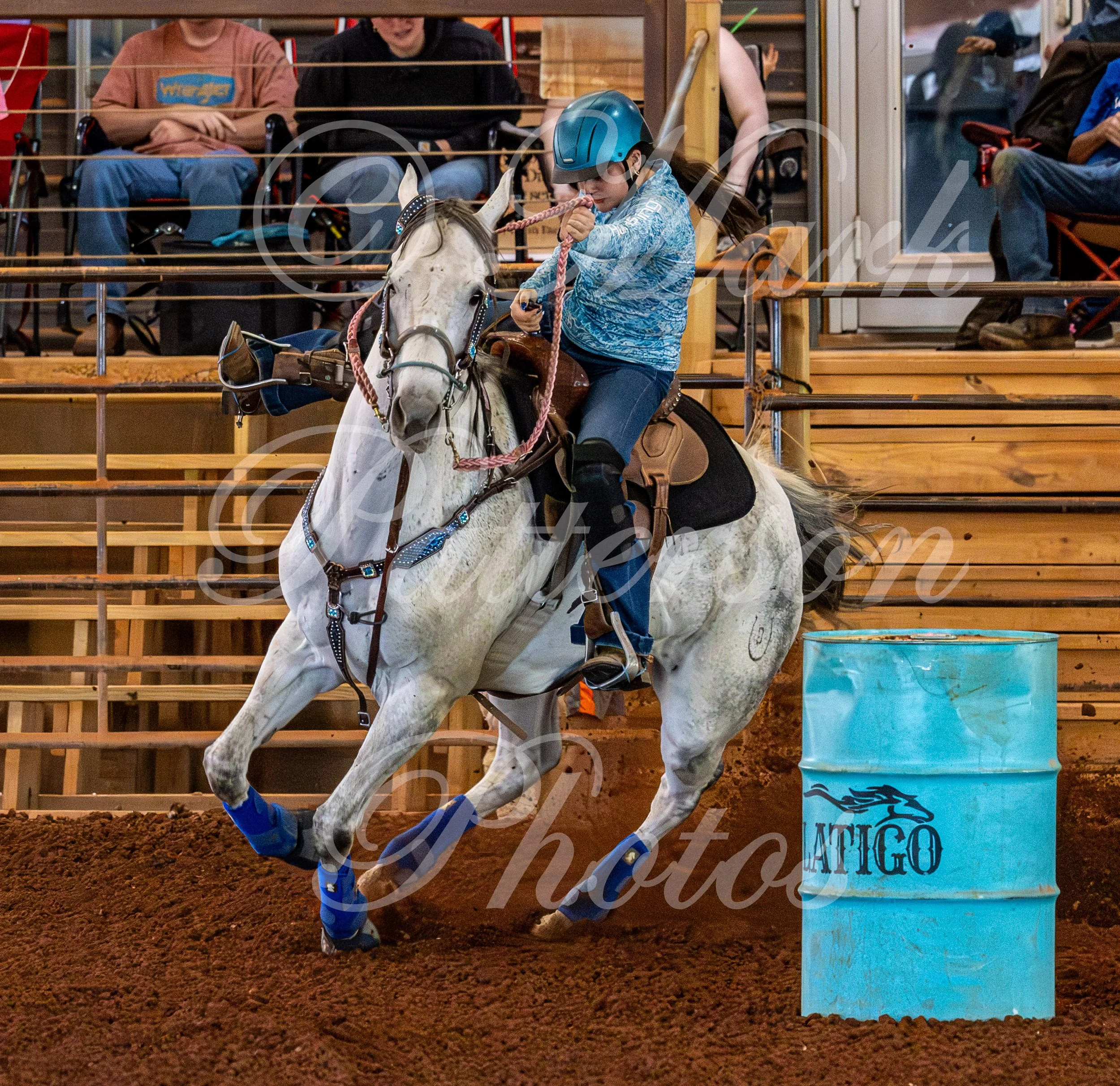 May 3, 2026, a barrel racing team competing at Latigo Farm in Landrum, SC. #12825