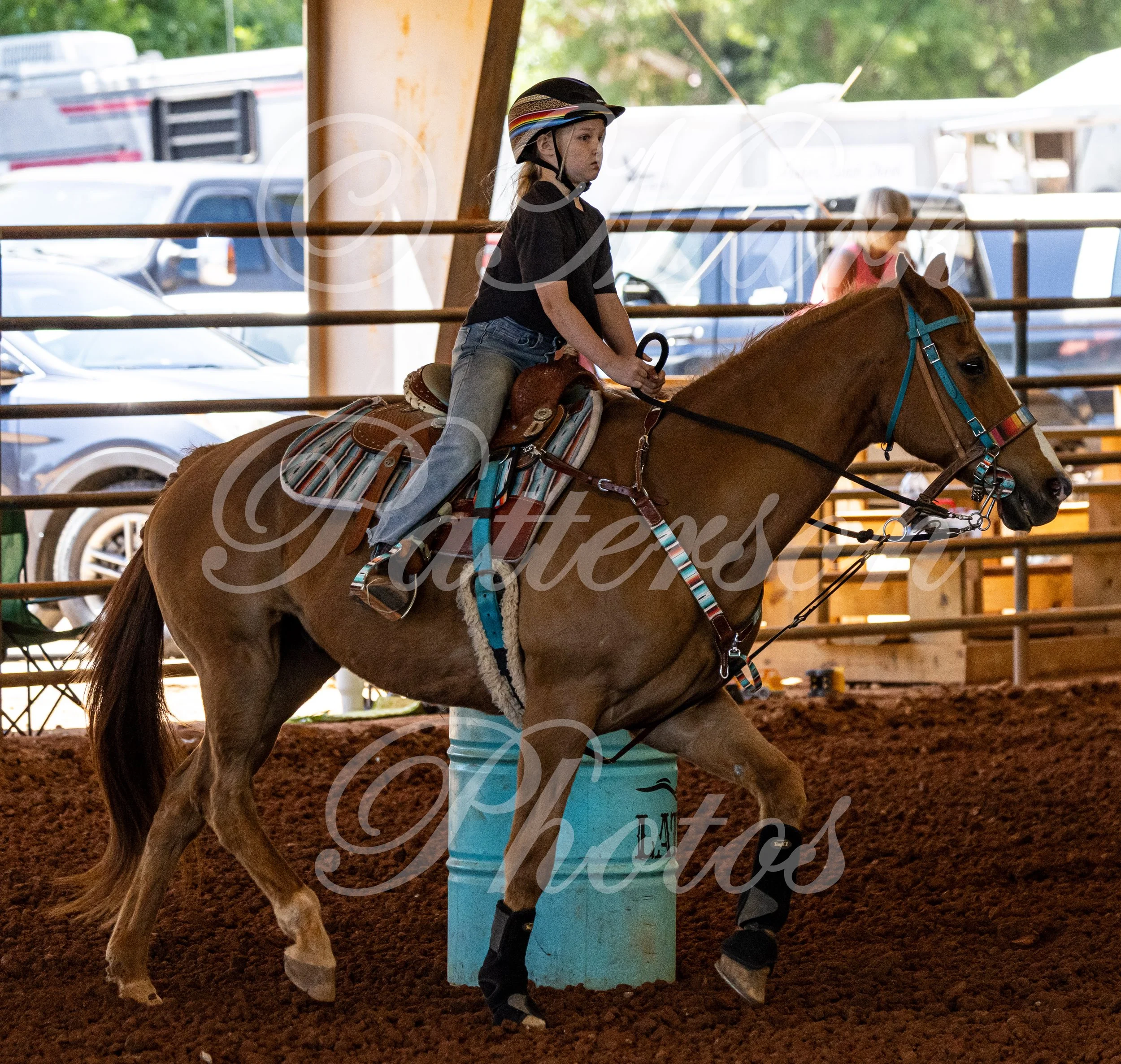 May 3, 2026, a barrel racing team competing at Latigo Farm in Landrum, SC. #110190