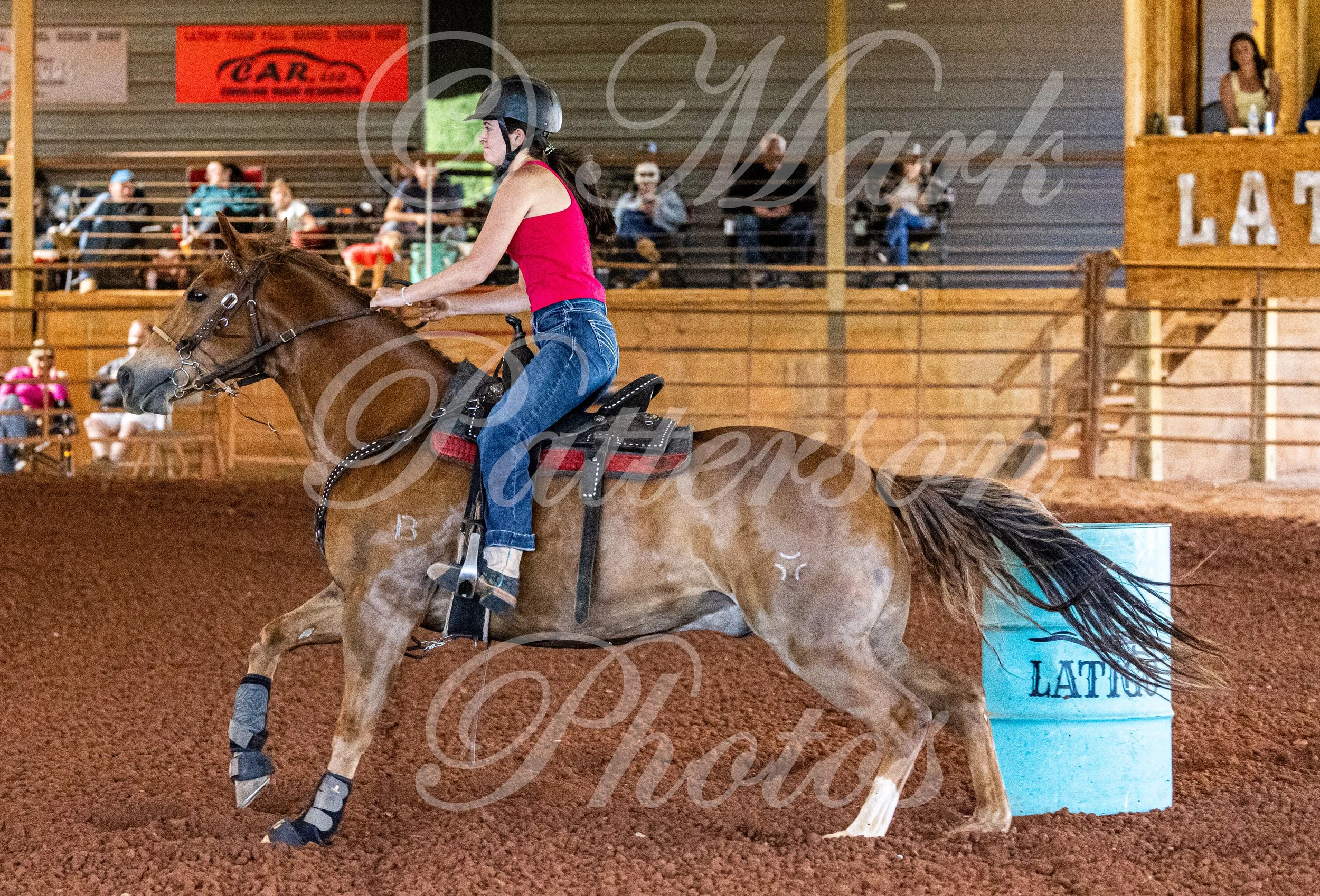 May 3, 2026, a barrel racing team competing at Latigo Farm in Landrum, SC. #12283