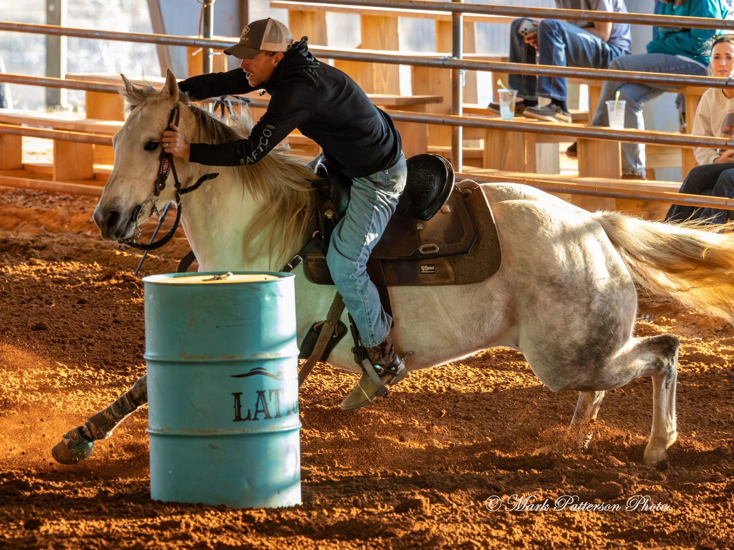 January 4, 2026, a barrel racing team competing at Latigo Farm in Landrum. #18007