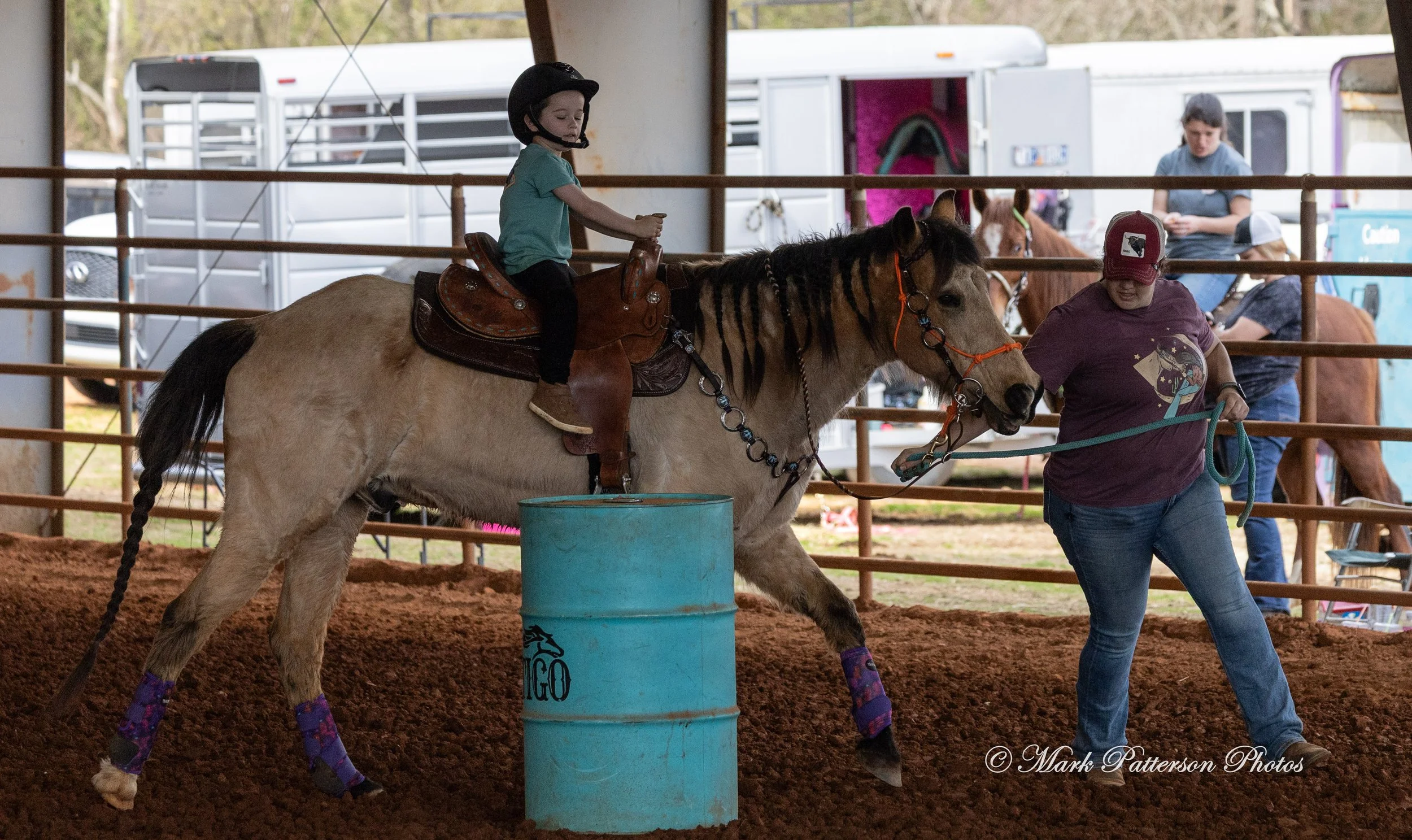 March 1, 2026, a barrel racing team competing at Latigo Farm in Landrum, SC. #24717