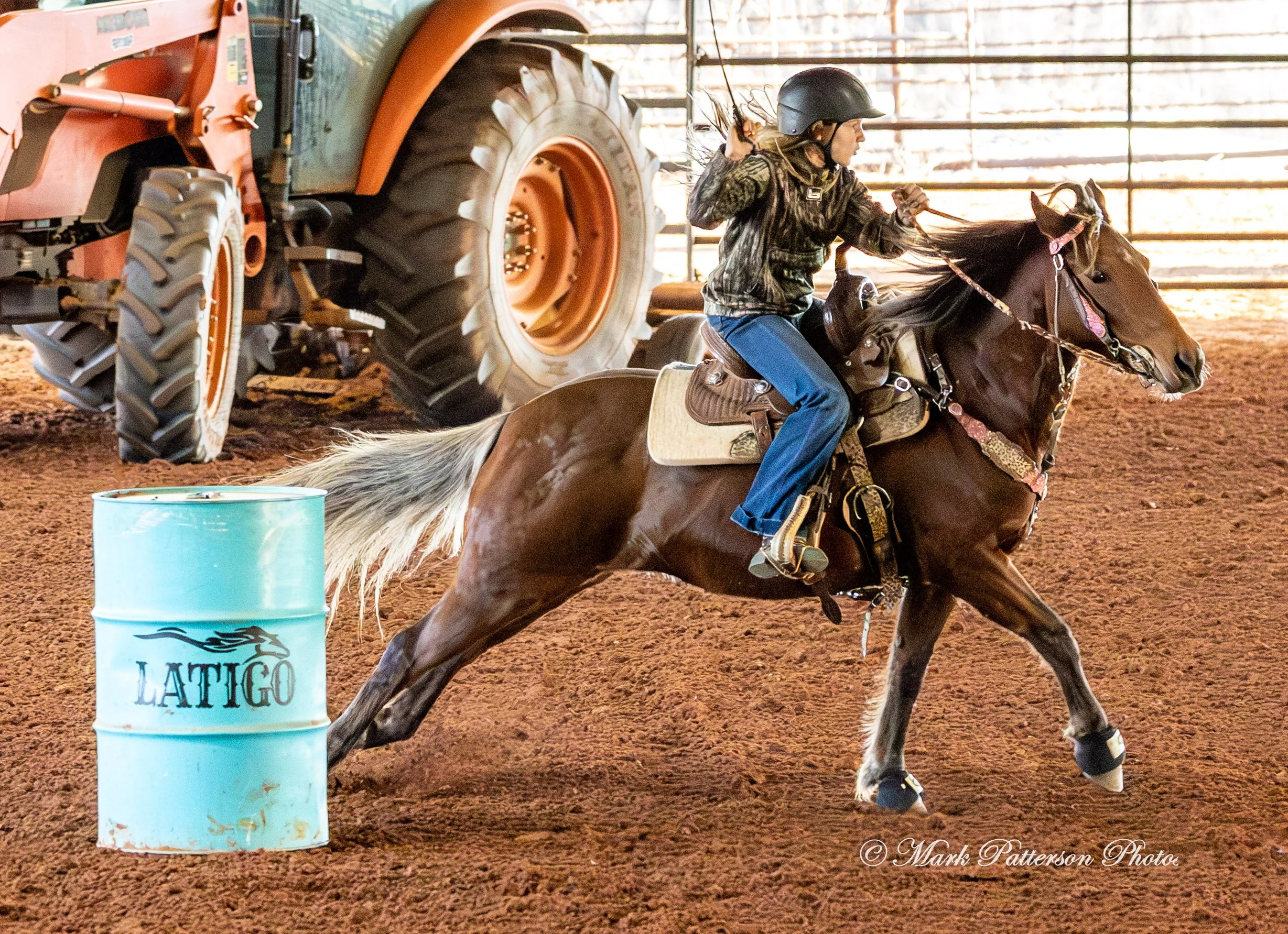 January 4, 2026, a barrel racing team competing at Latigo Farm in Landrum. #17827