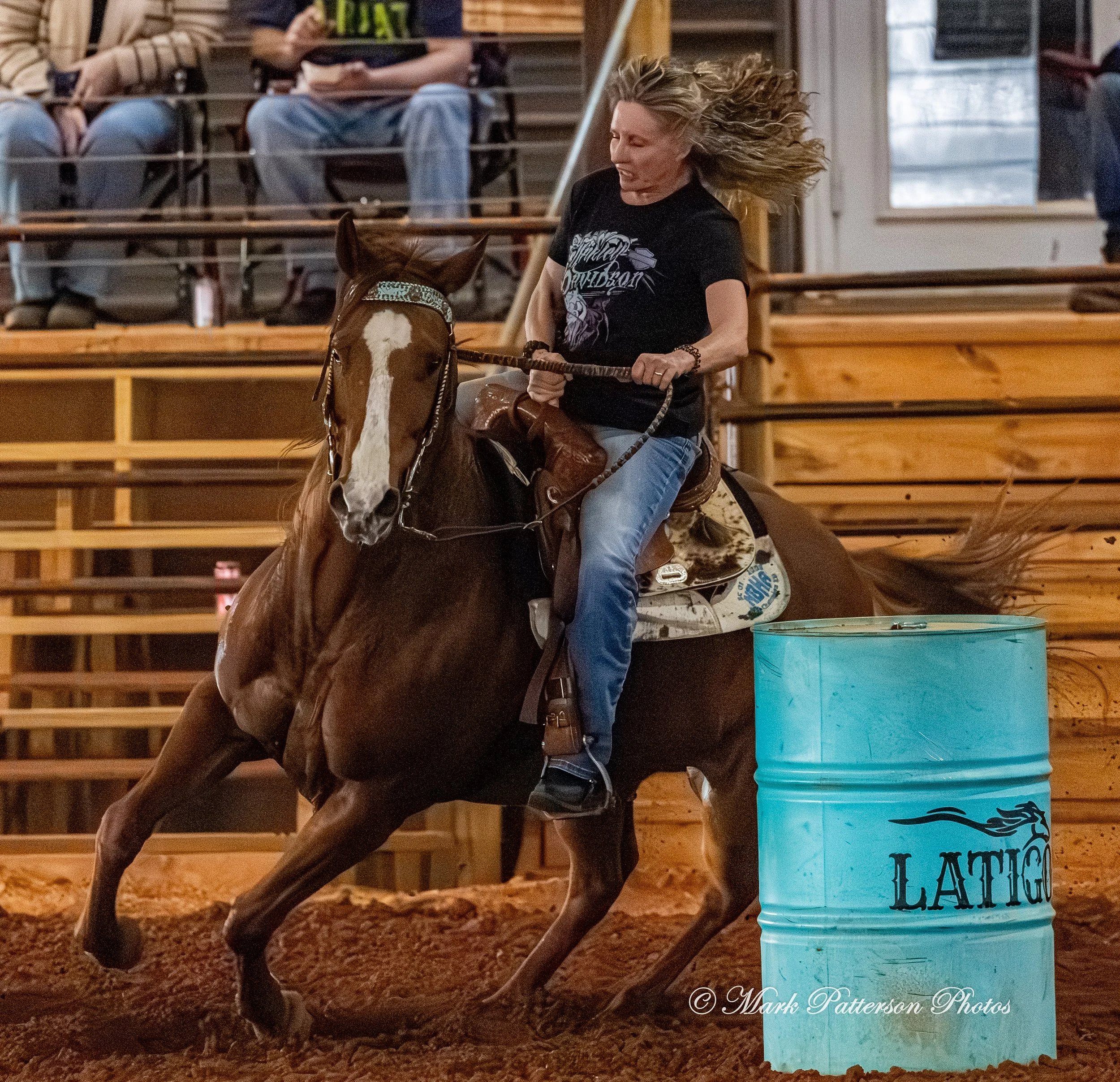 March 1, 2026, a barrel racing team competing at Latigo Farm in Landrum, SC. #26524