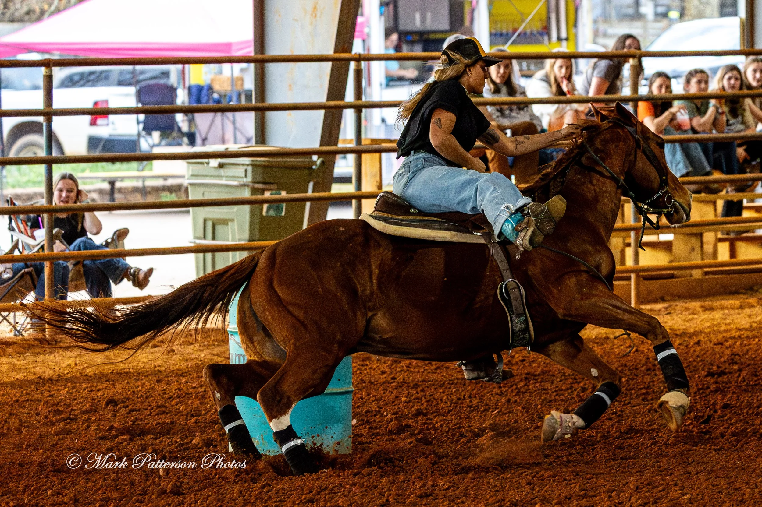 March 1, 2026, a barrel racing team competing at Latigo Farm in Landrum, SC. #26088