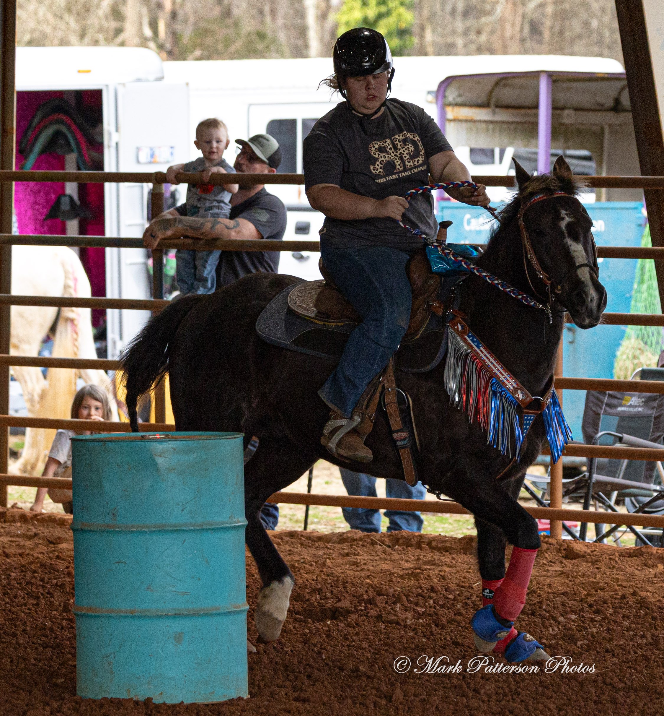 March 1, 2026, a barrel racing team competing at Latigo Farm in Landrum, SC. #25424