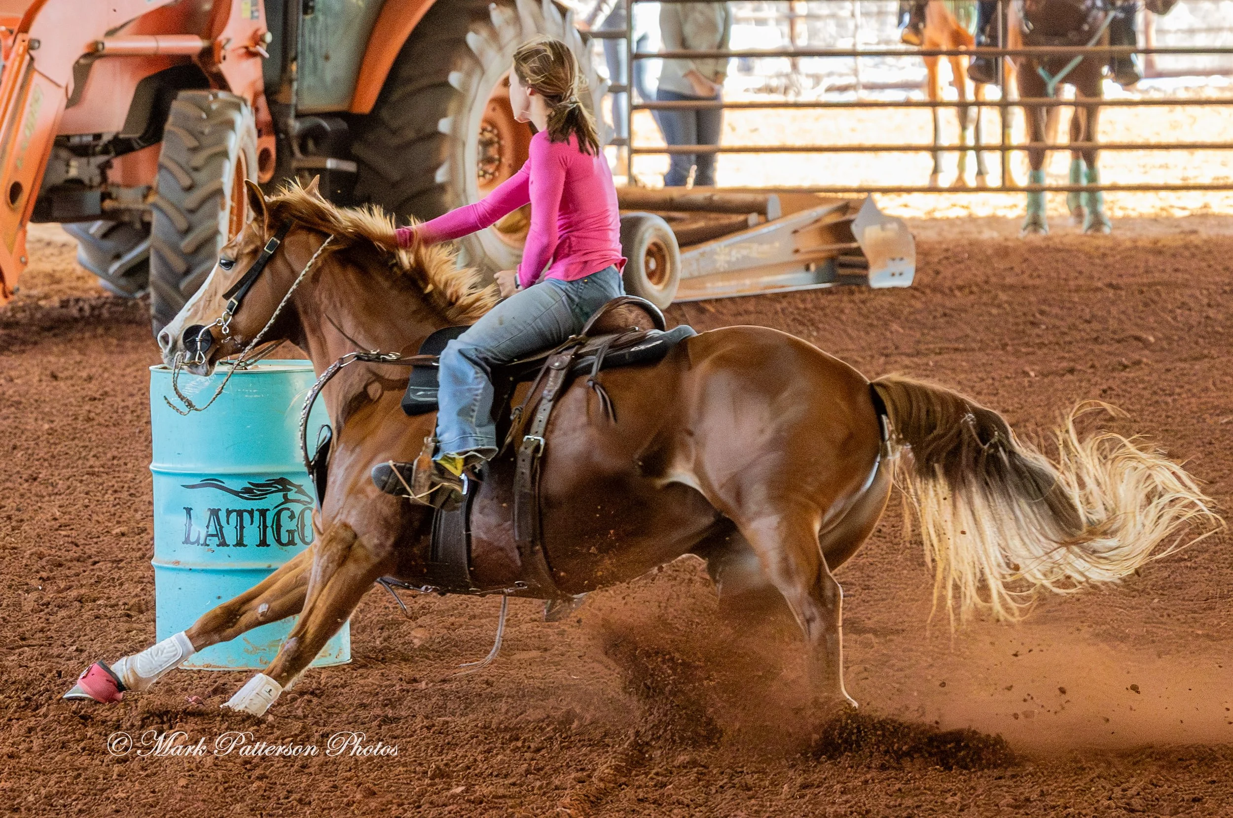 January 4, 2026, a barrel racing team competing at Latigo Farm in Landrum. #17885