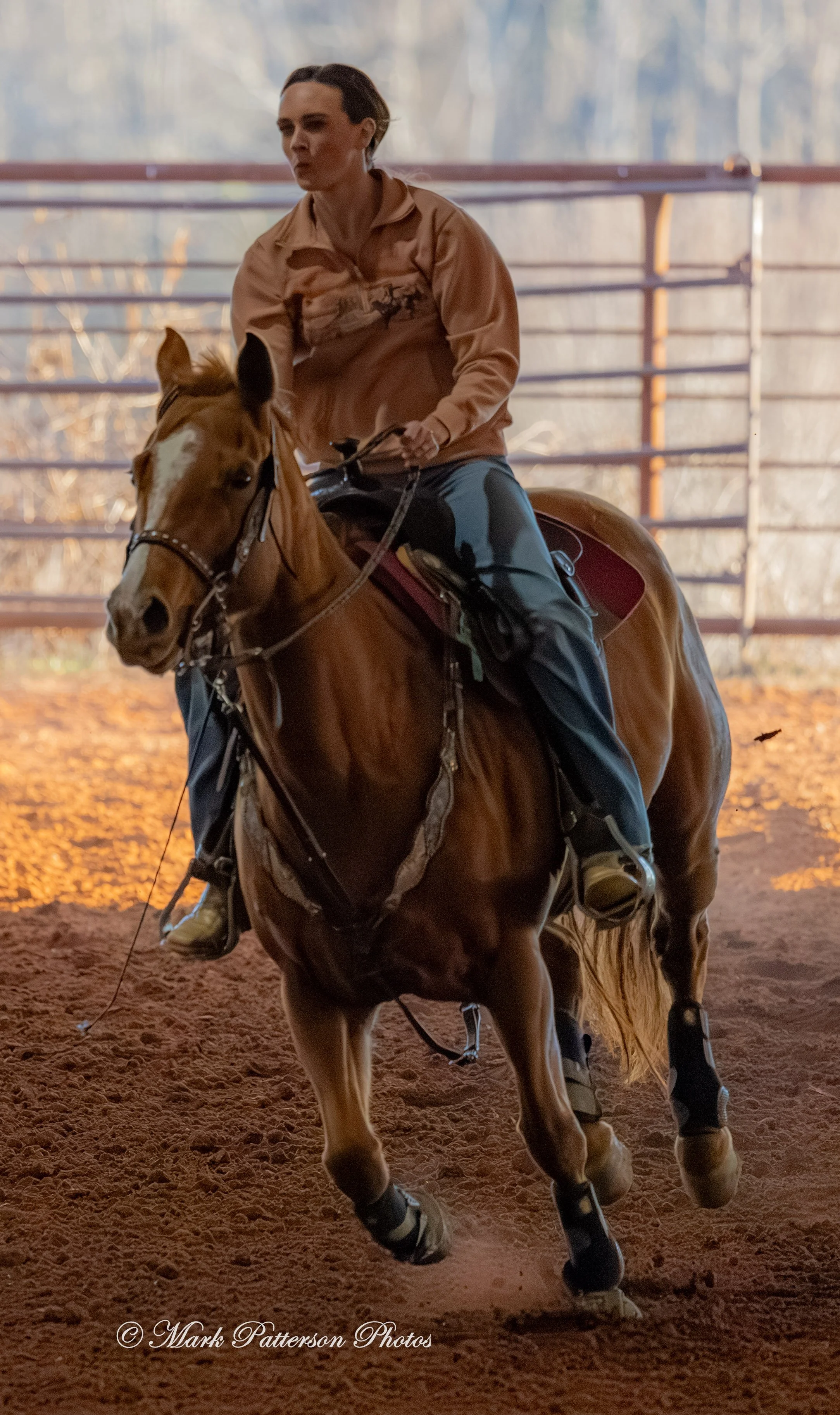 January 4, 2026, a barrel racing team competing at Latigo Farm in Landrum. #18131