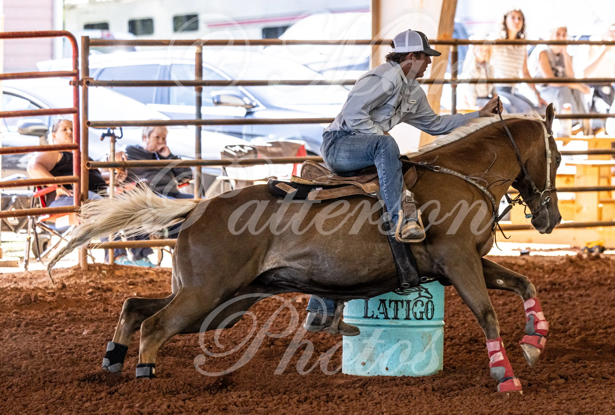 May 3, 2026, a barrel racing team competing at Latigo Farm in Landrum, SC. #12091