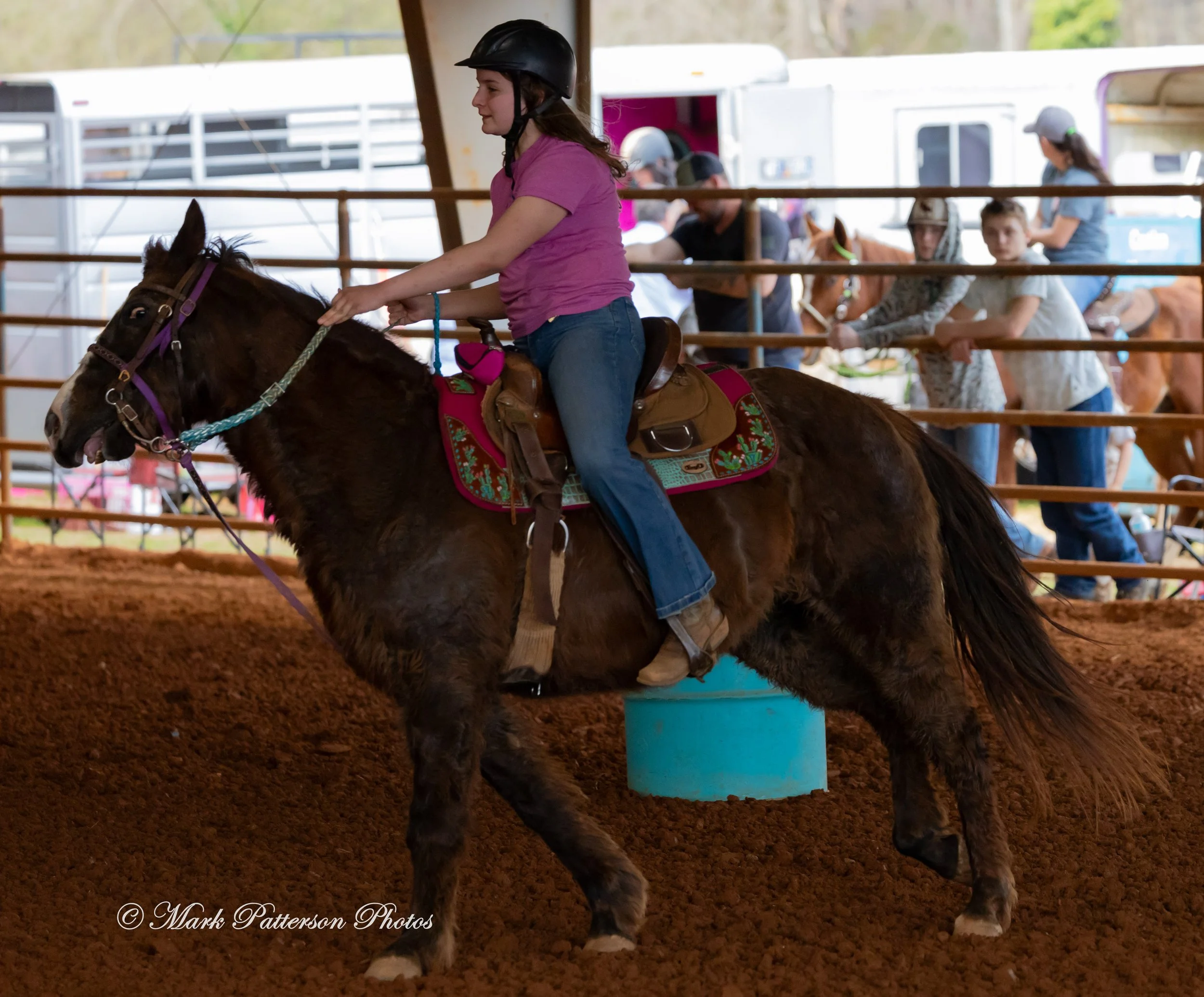 March 1, 2026, a barrel racing team competing at Latigo Farm in Landrum, SC. #25270