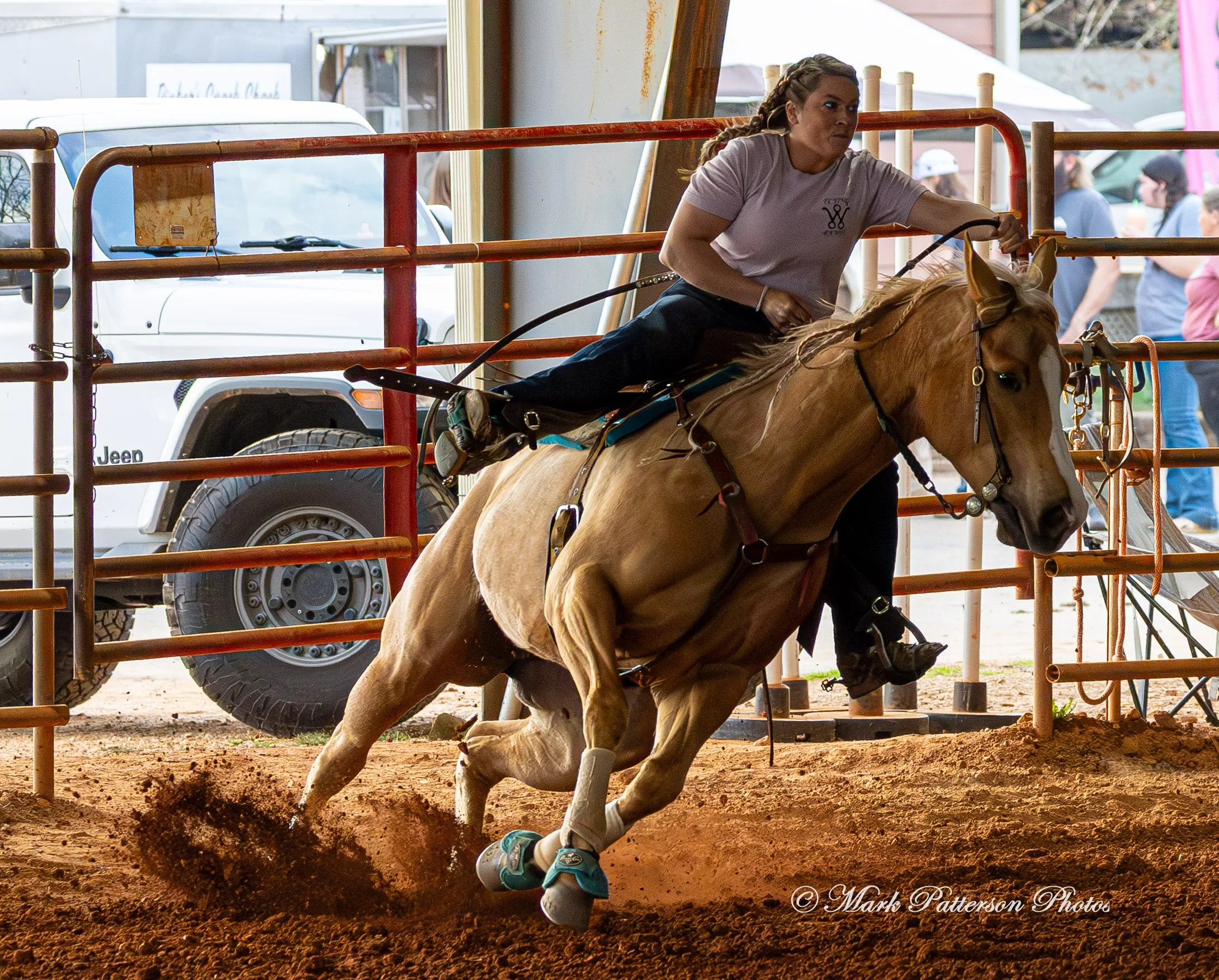 March 1, 2026, a barrel racing team competing at Latigo Farm in Landrum, SC. #26484