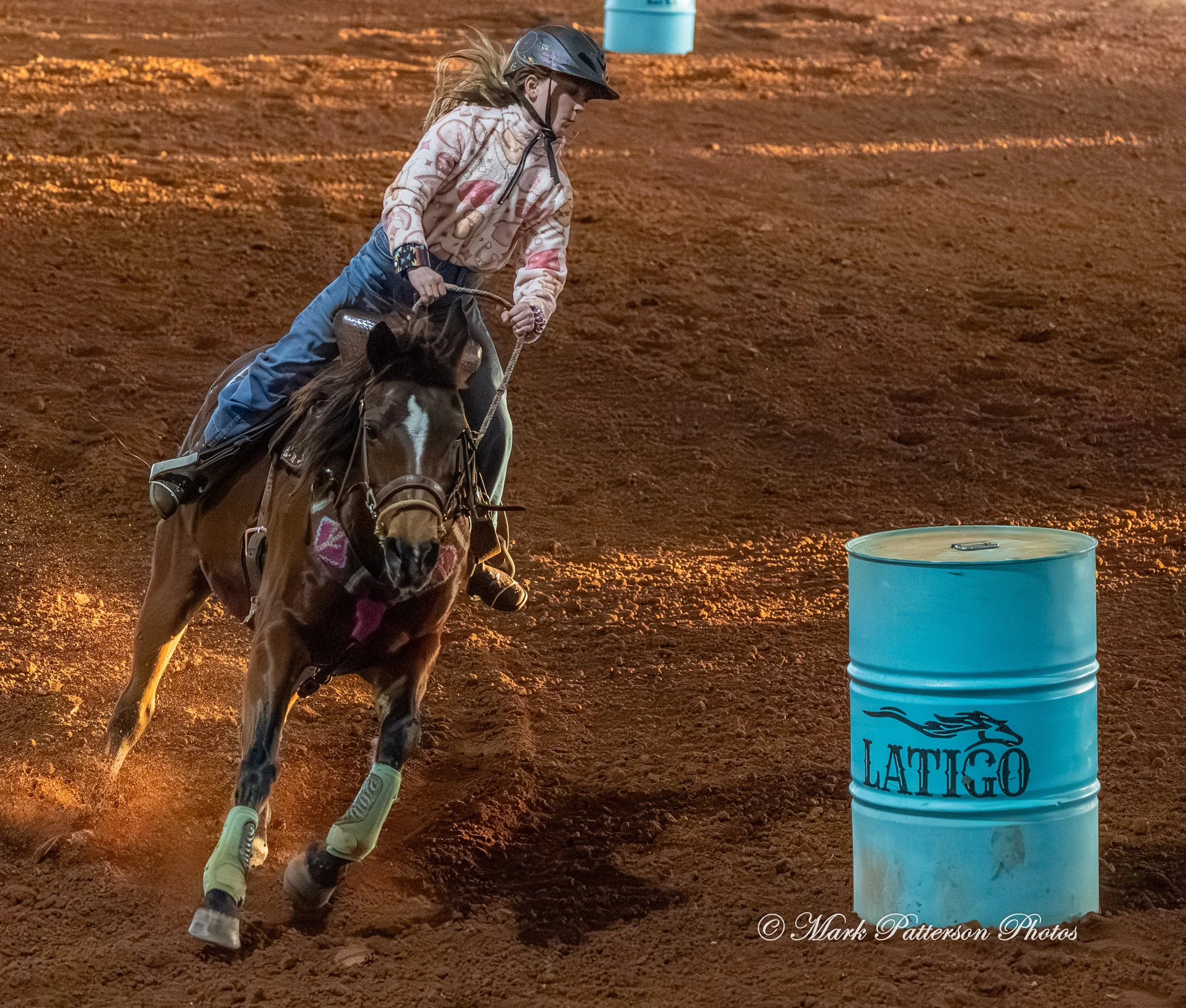 January 4, 2026, a barrel racing team competing at Latigo Farm in Landrum. #18600