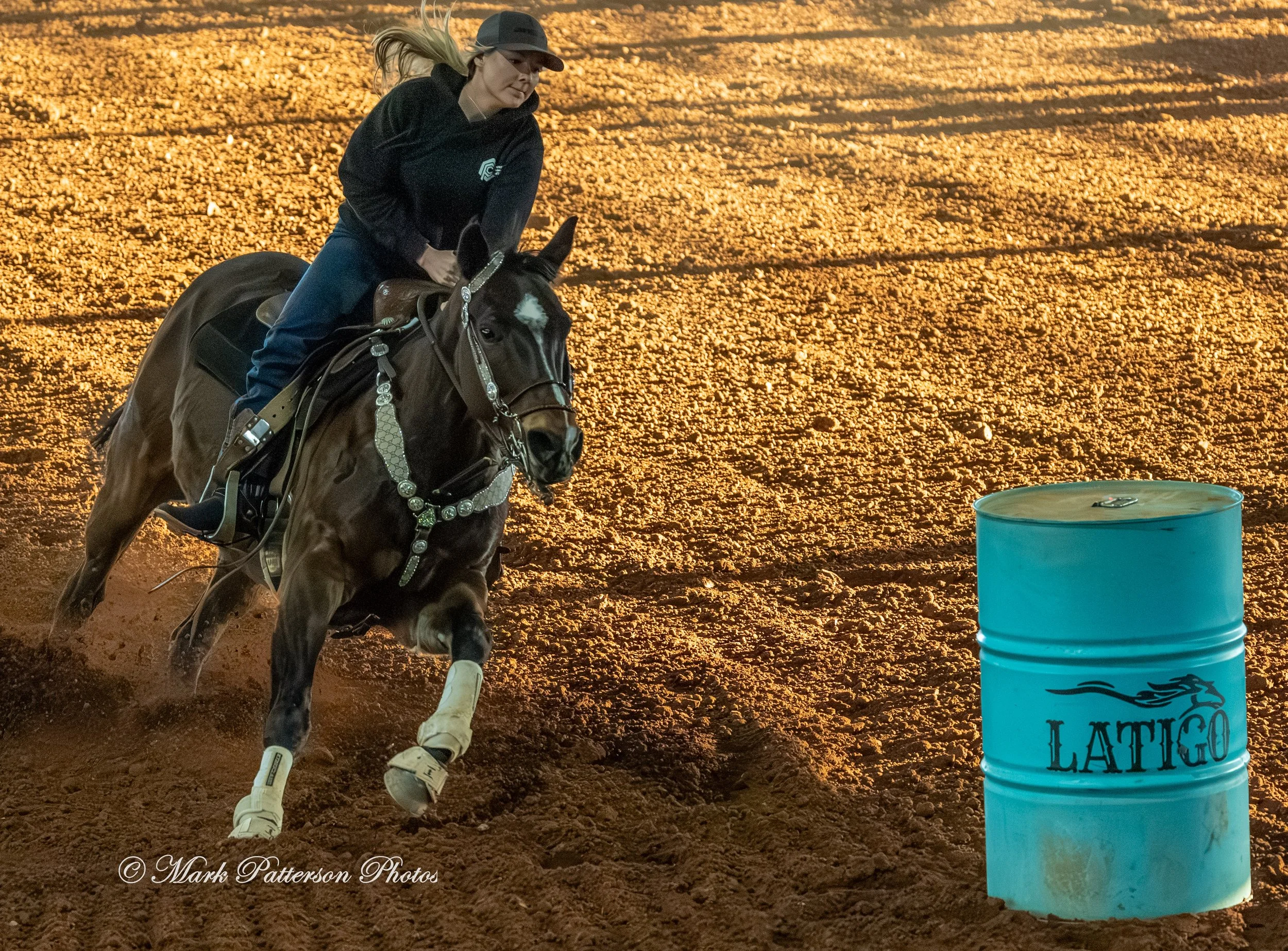 January 4, 2026, a barrel racing team competing at Latigo Farm in Landrum. #18264