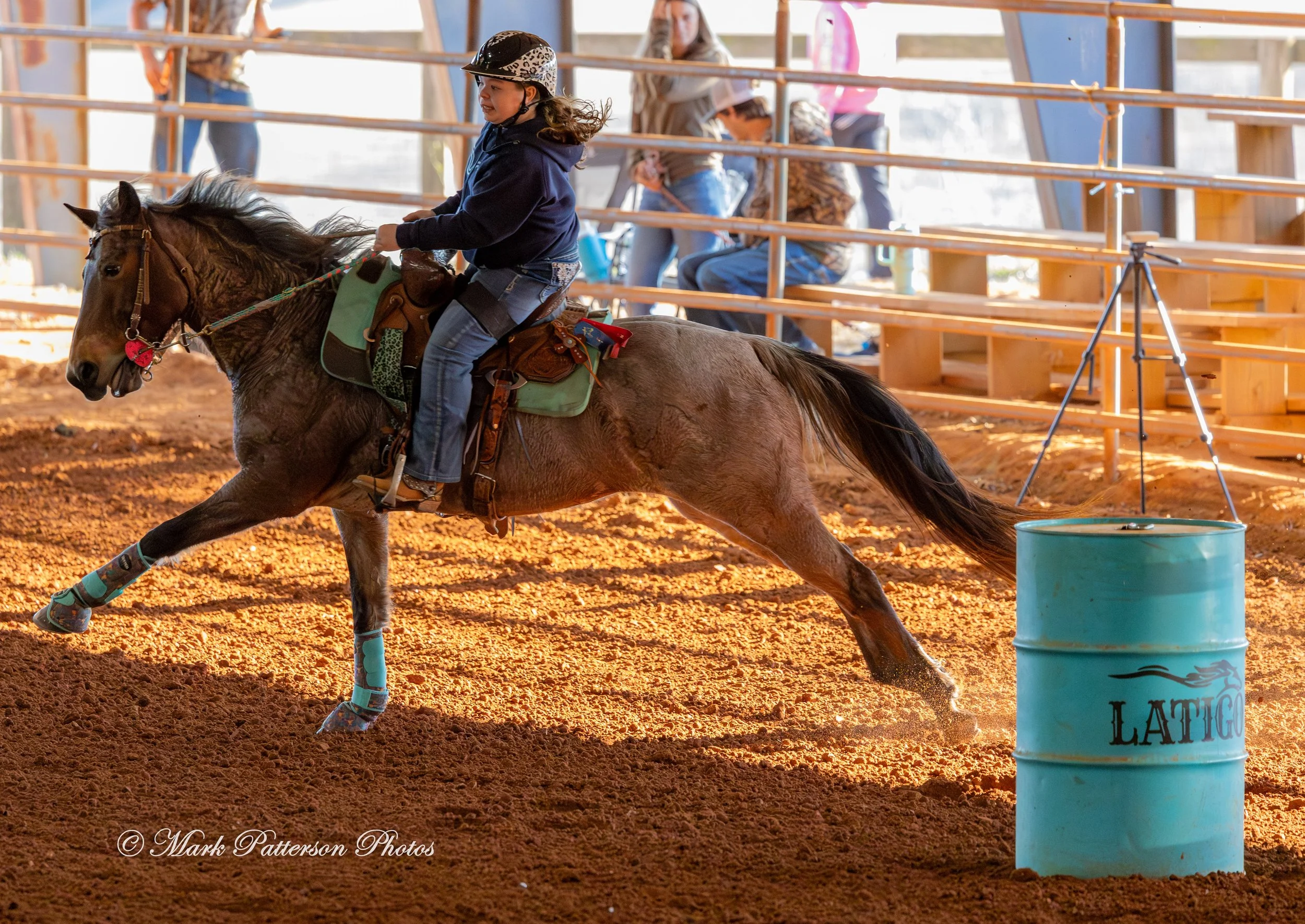 January 4, 2026, a barrel racing team competing at Latigo Farm in Landrum. #17665