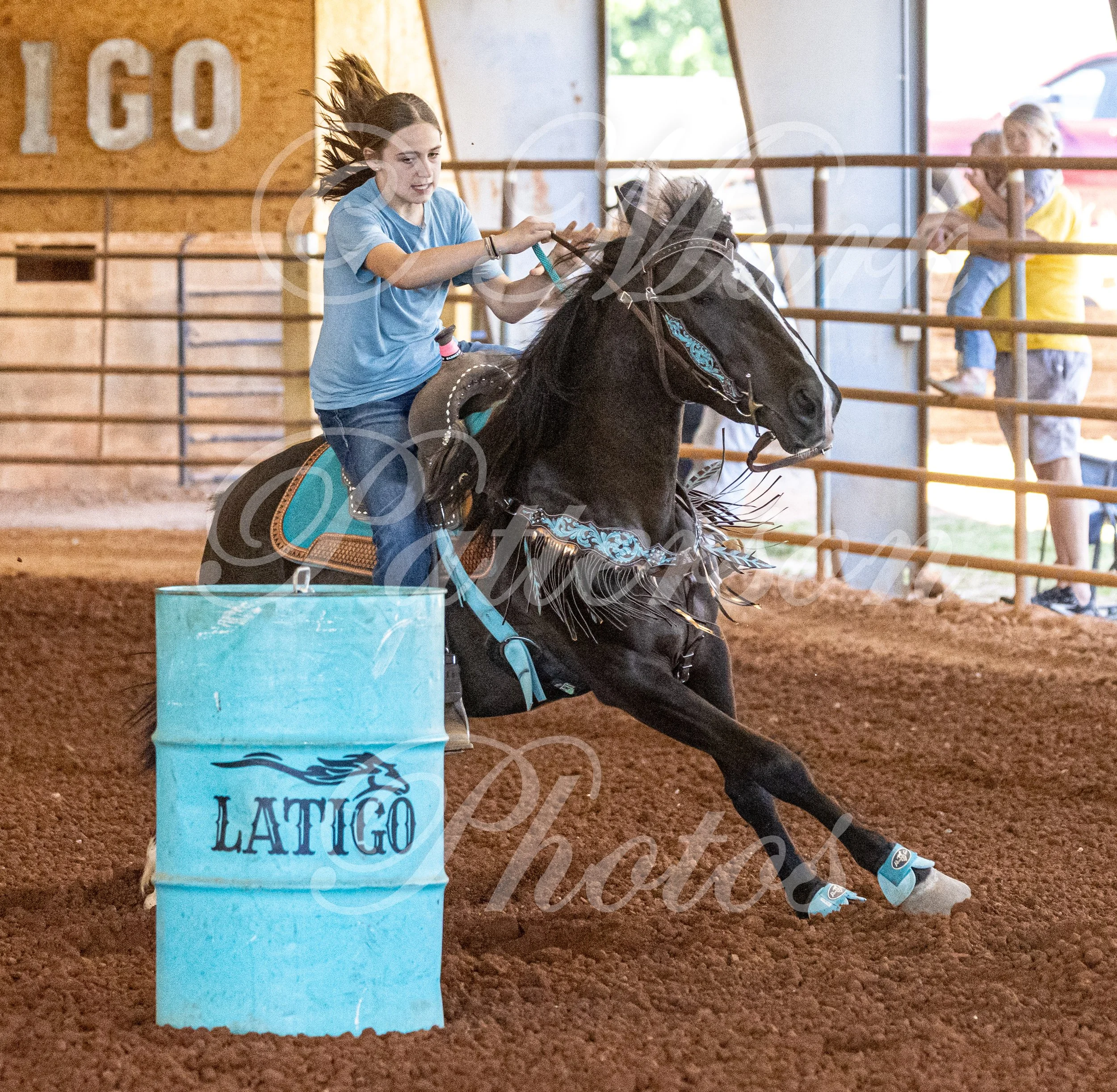 May 3, 2026, a barrel racing team competing at Latigo Farm in Landrum, SC. #11445