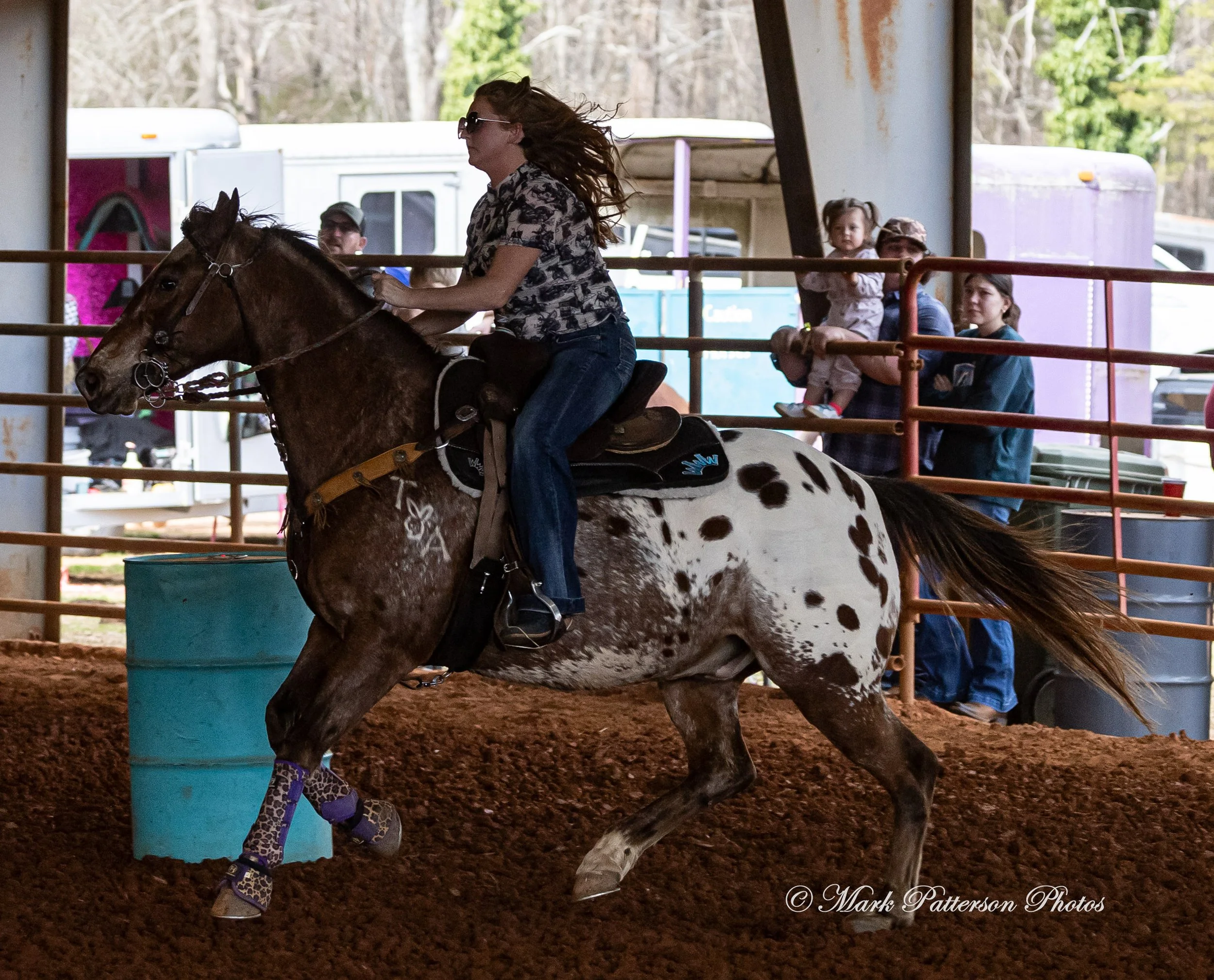 March 1, 2026, a barrel racing team competing at Latigo Farm in Landrum, SC. #24828