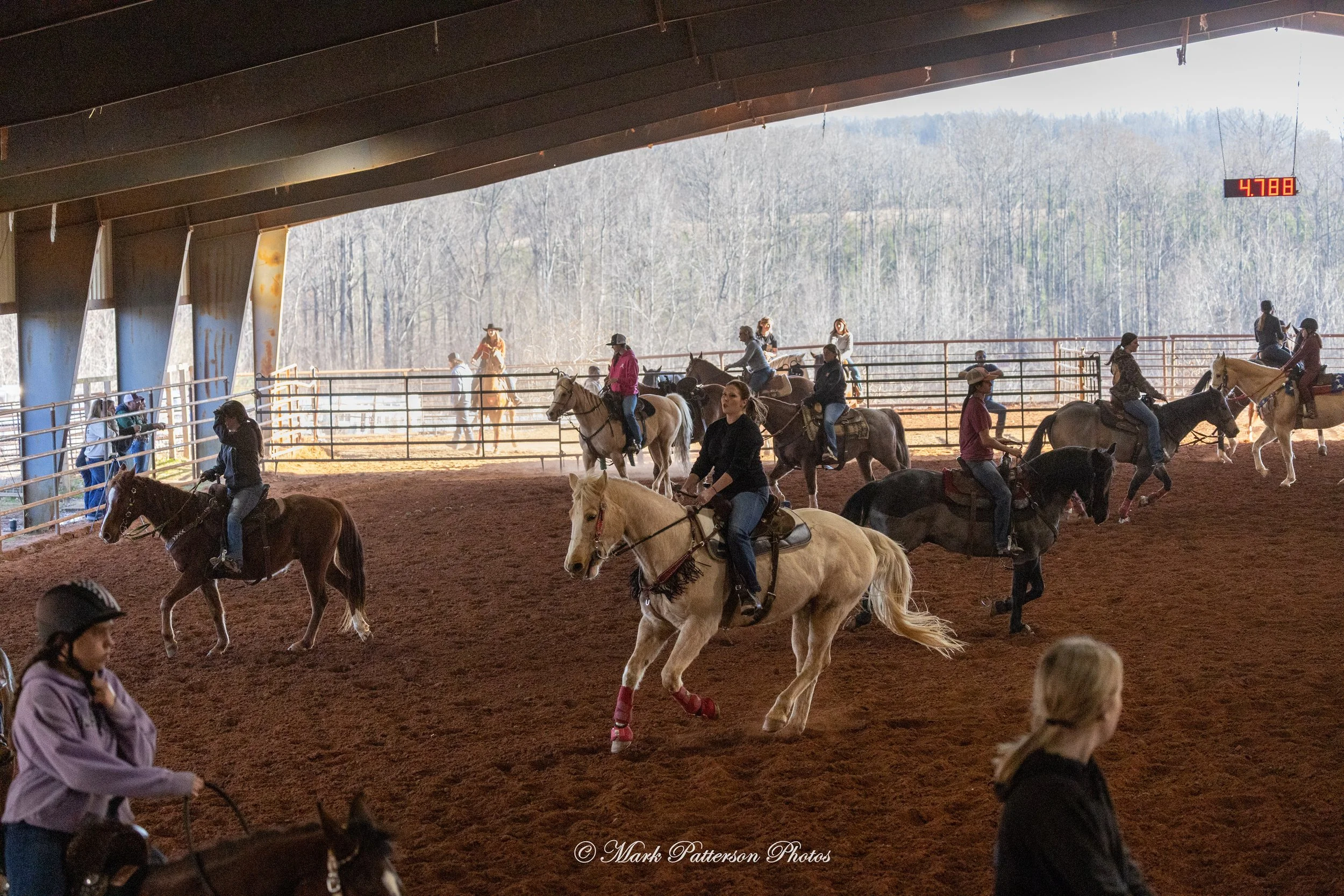 January 4, 2026, a barrel racing team competing at Latigo Farm in Landrum. #17718