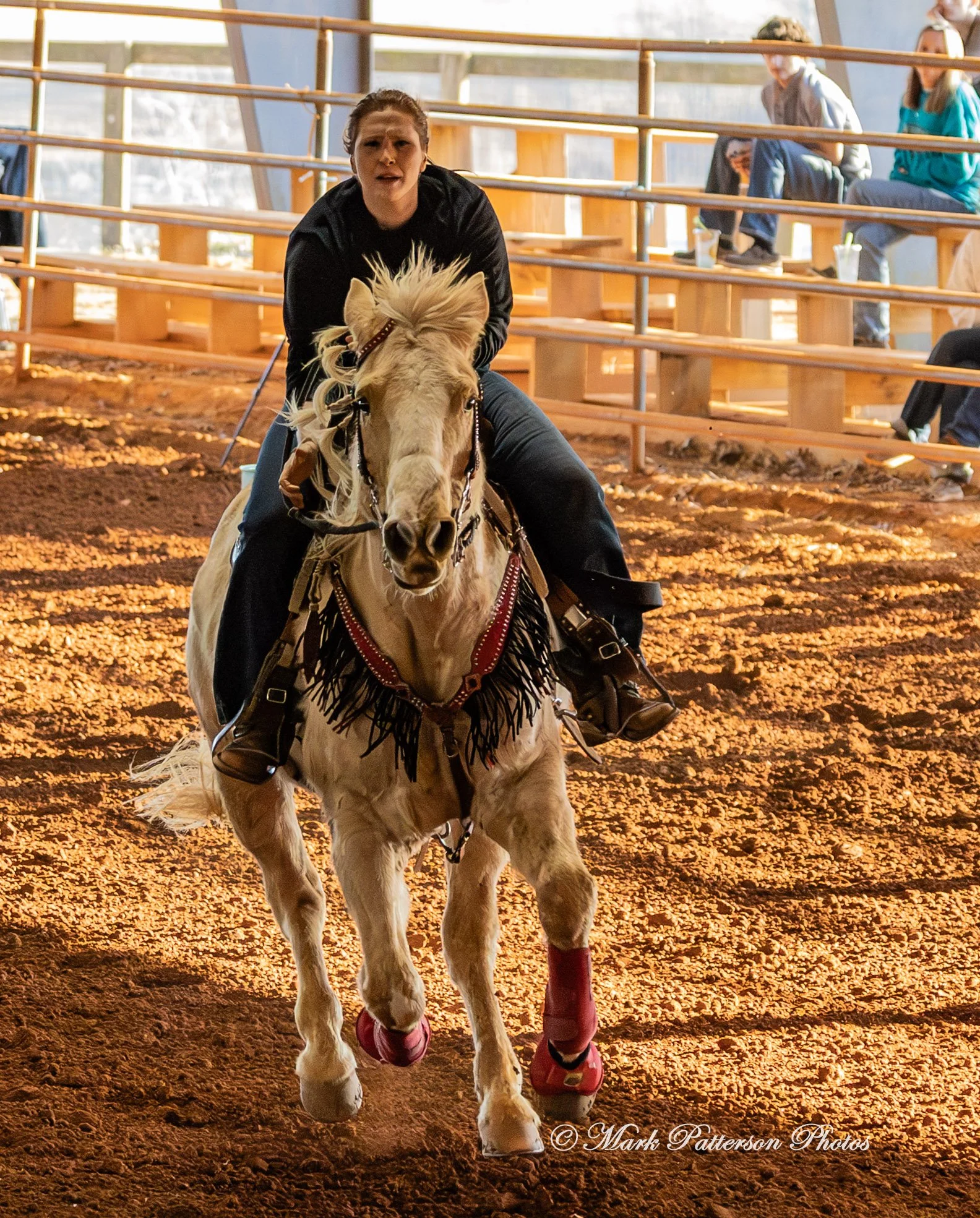 January 4, 2026, a barrel racing team competing at Latigo Farm in Landrum. #17856