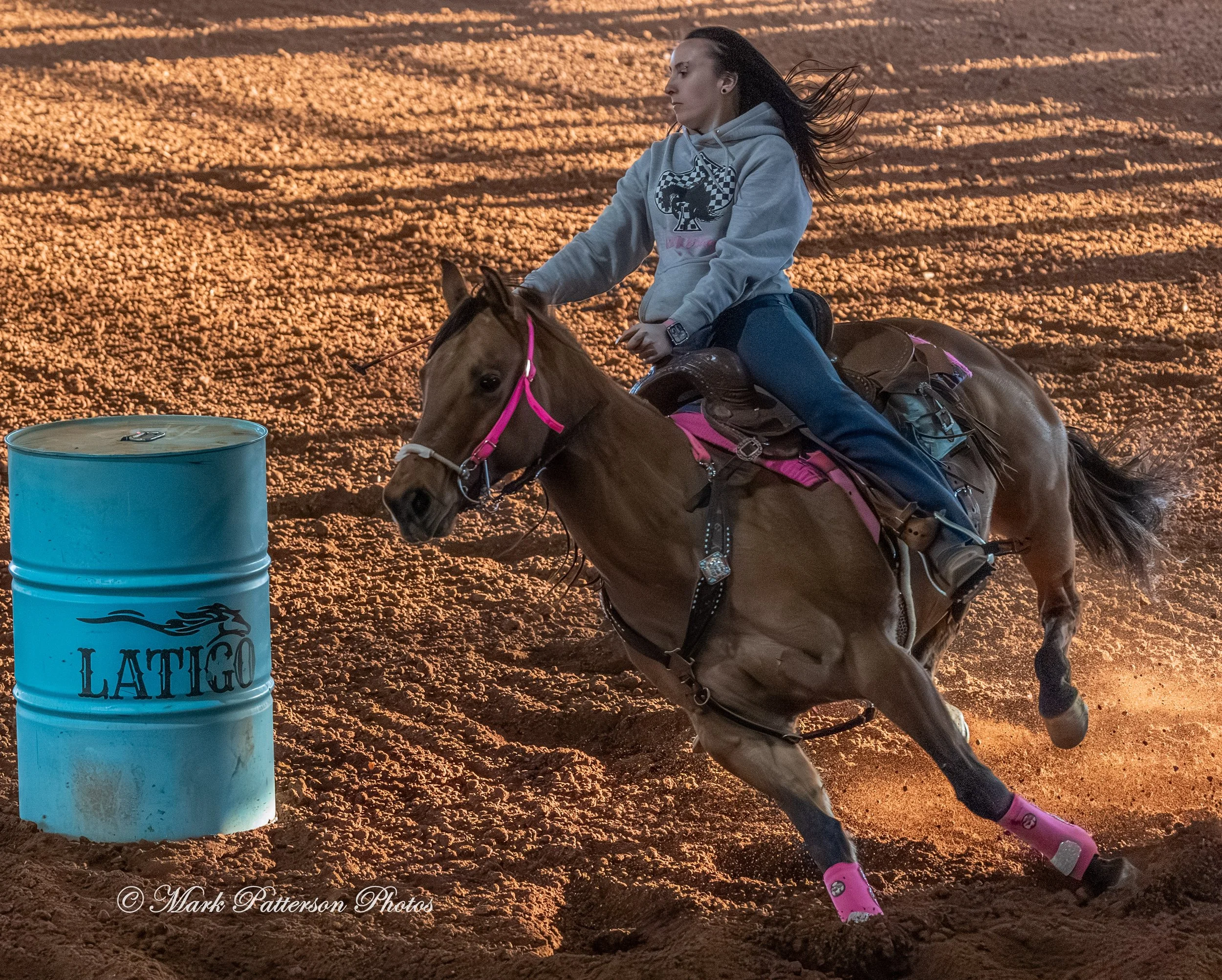 January 4, 2026, a barrel racing team competing at Latigo Farm in Landrum. #18290