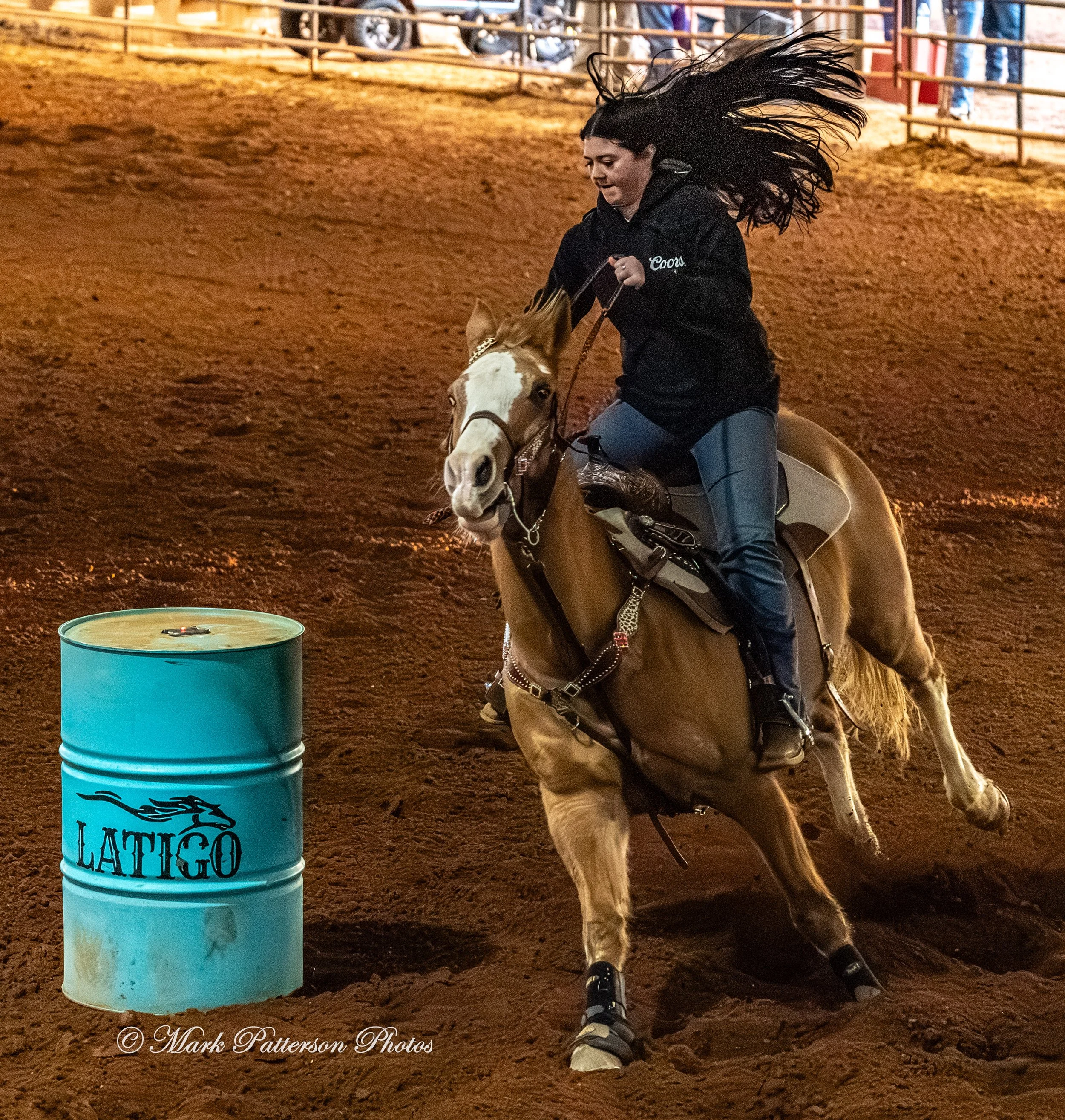 January 4, 2026, a barrel racing team competing at Latigo Farm in Landrum. #18747