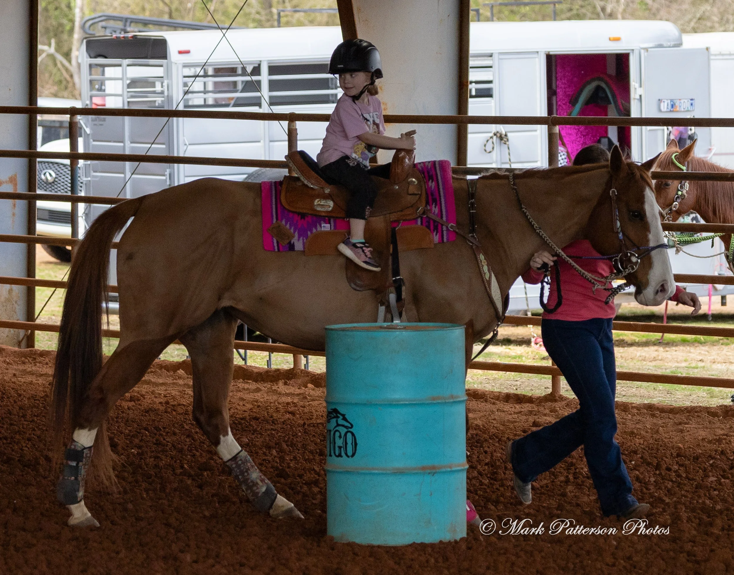 March 1, 2026, a barrel racing team competing at Latigo Farm in Landrum, SC. #24771