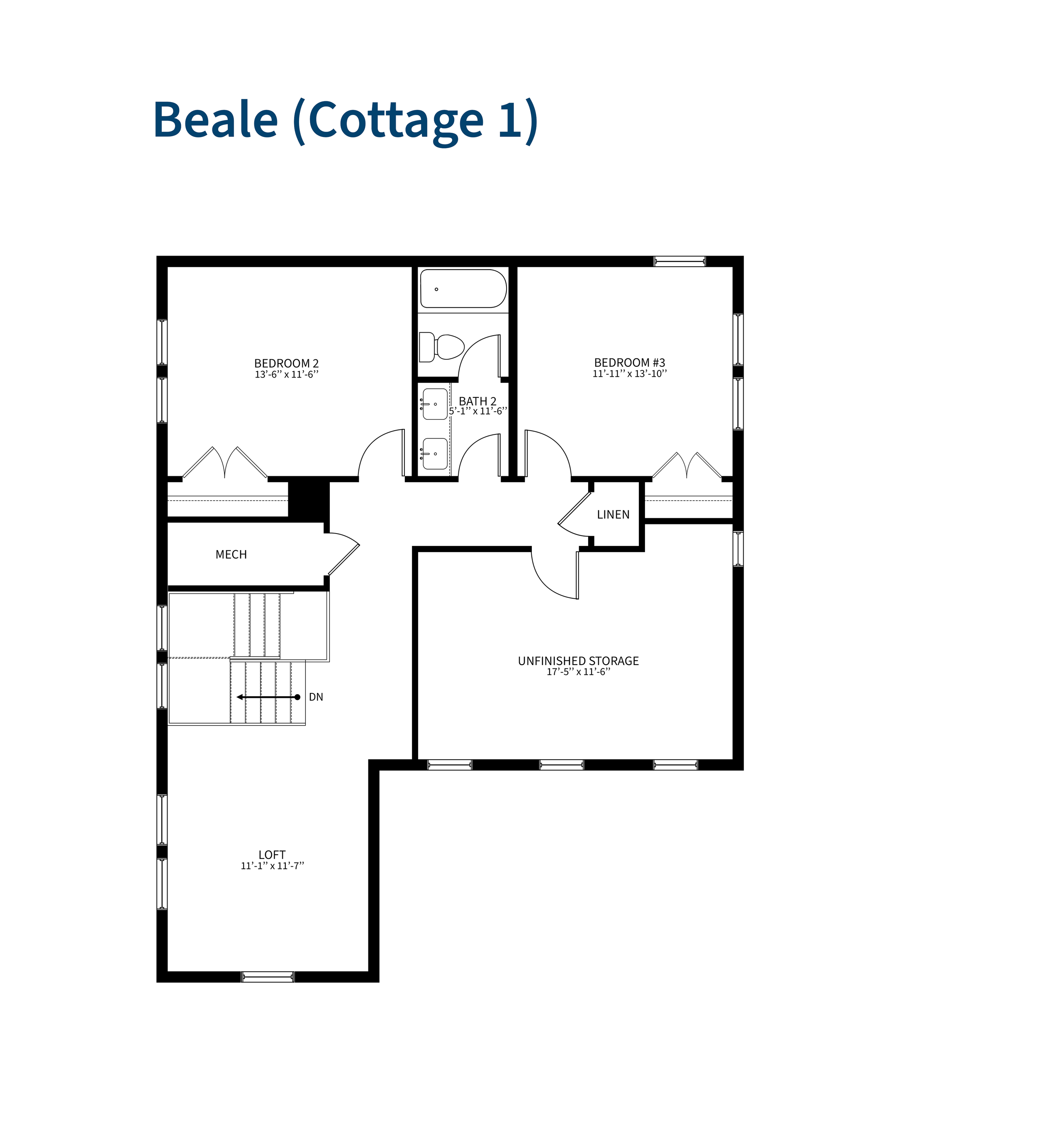 Floor plan showing multiple rooms, including bedrooms, bathrooms, a mechanical room, loft, and storage area.