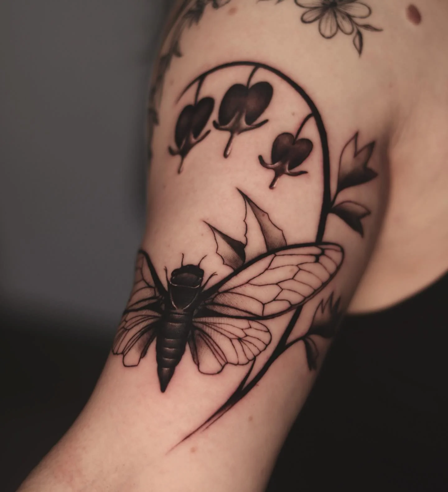 Cicada and a bleeding heart &hearts;️ 
We pay attention to our clients and their concepts, as the say, the devil is in the details; every single element you see in any tattoo posted here, is the conclusion of so much attention, time and art experienc