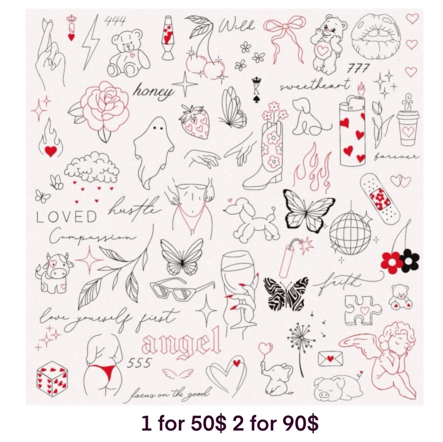 Have you booked you appointment for the flash event?!👀
Dm our page or text (980) 745-7596 and book your appointment.
Please note that some sheets have smaller tattoos than others, so if the sheet says 100$ that won&rsquo;t apply on small tattoos on 