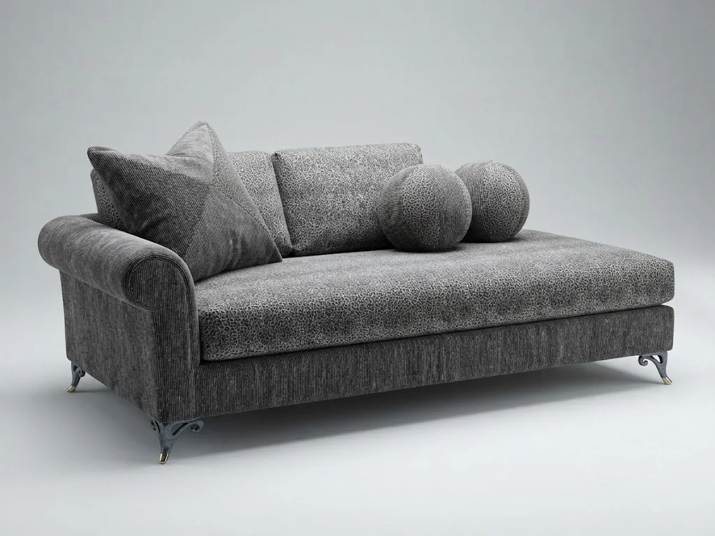 Custom-upholstered modern oversized sectional sofa featuring textured fabric and playful round football accent pillows, expertly handcrafted by London Stitchery.