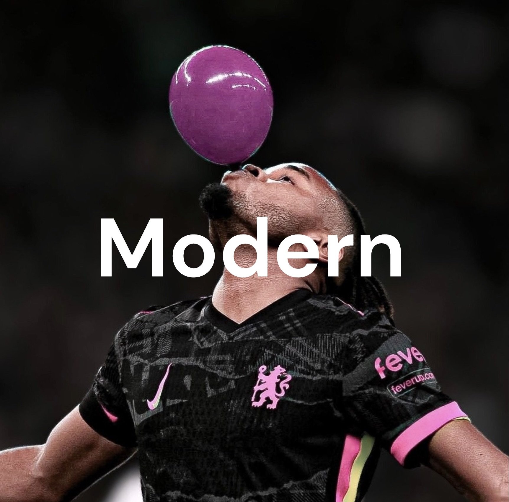 A man in a sports jersey balancing a purple ball on his nose during a sports event.