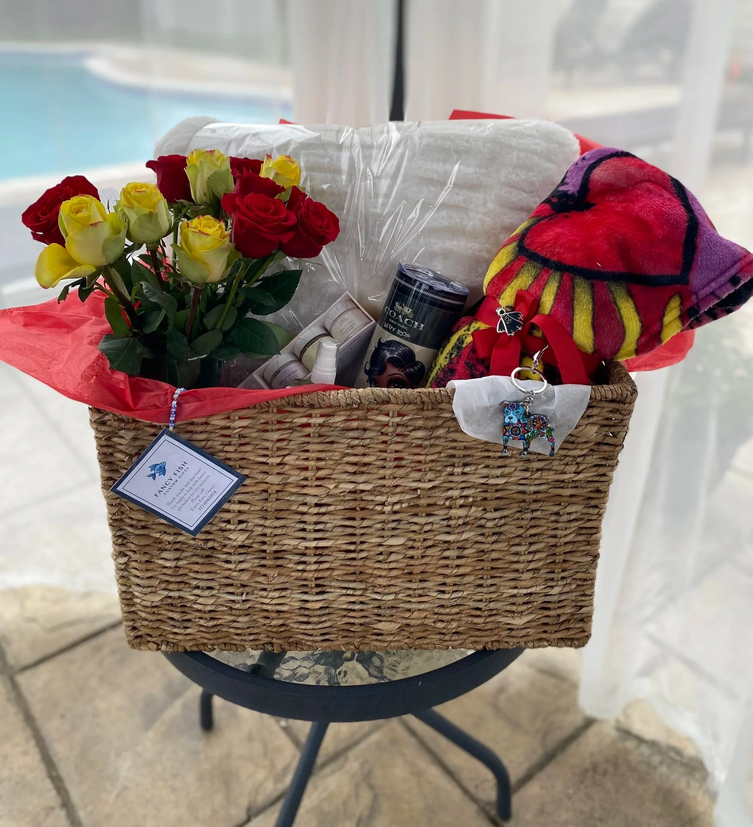 Custom made for someone battling illness; it included her favorite colors and some cheer from some of her favorite characters.