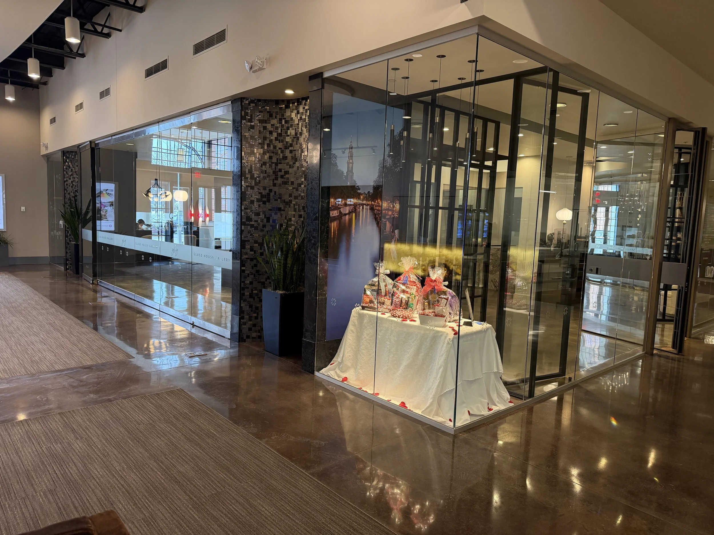 Thank you to Glass House Gallery in the Indiana Design Center for displaying some special Valentine's Day gift baskets!