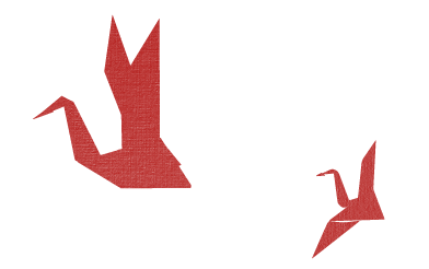 Two red origami cranes with black background