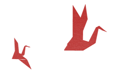 Illustration of two red birds with long beaks flying against a white background.