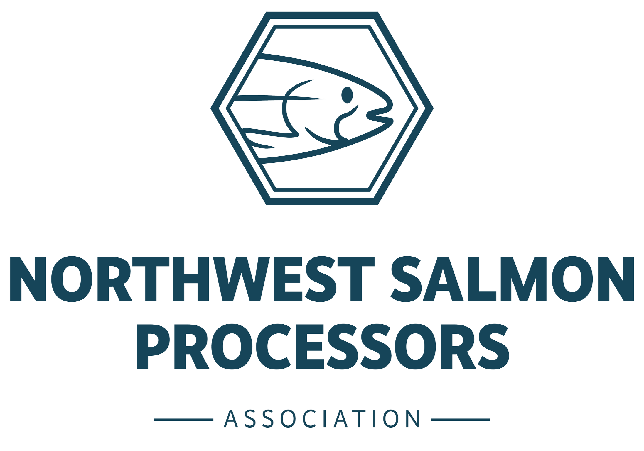 Logo of the Northwest Salmon Processors Association featuring a stylized salmon within a hexagon, with the name of the organization below.
