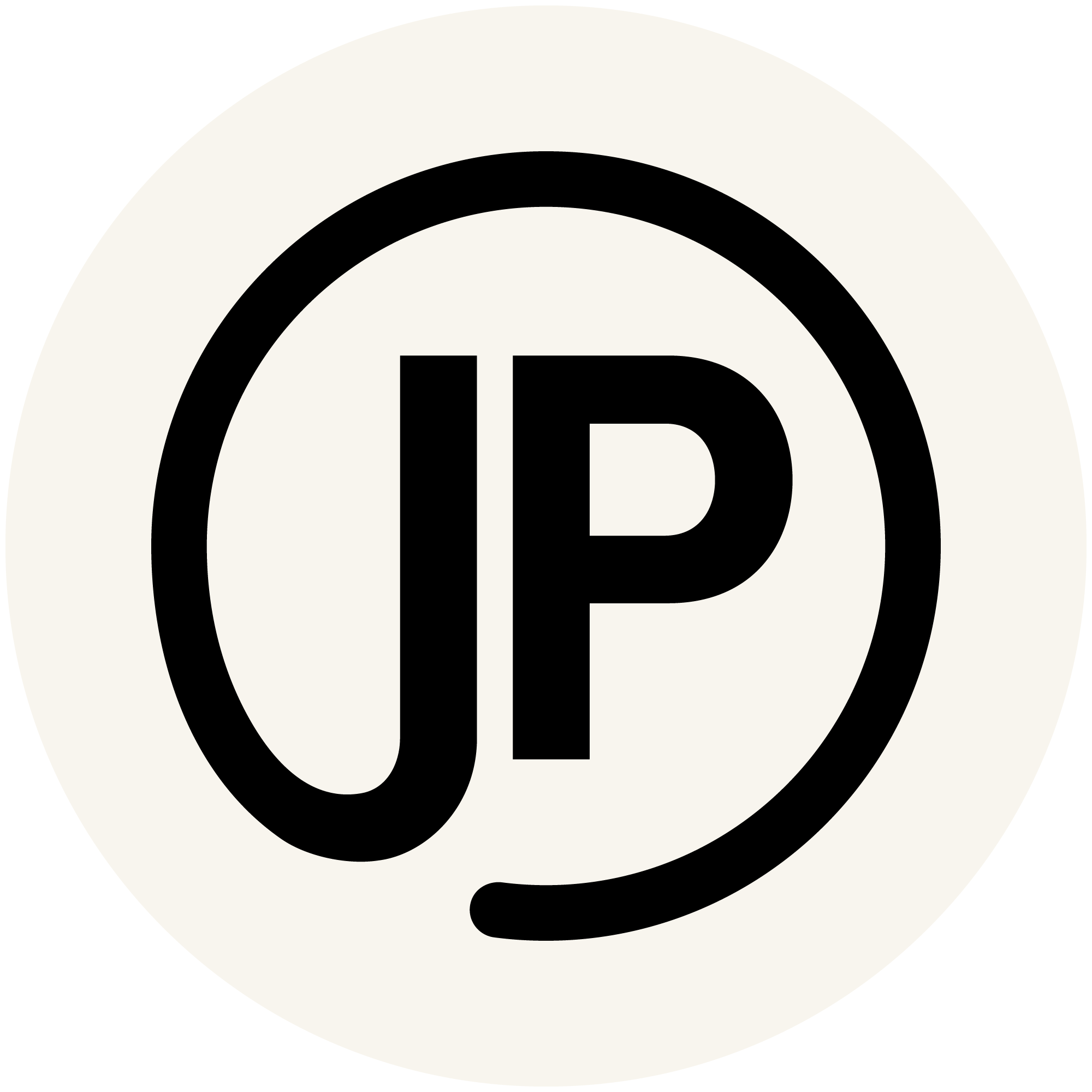 A parking sign with a black circle border and the letters 'JP' in black on a white background.