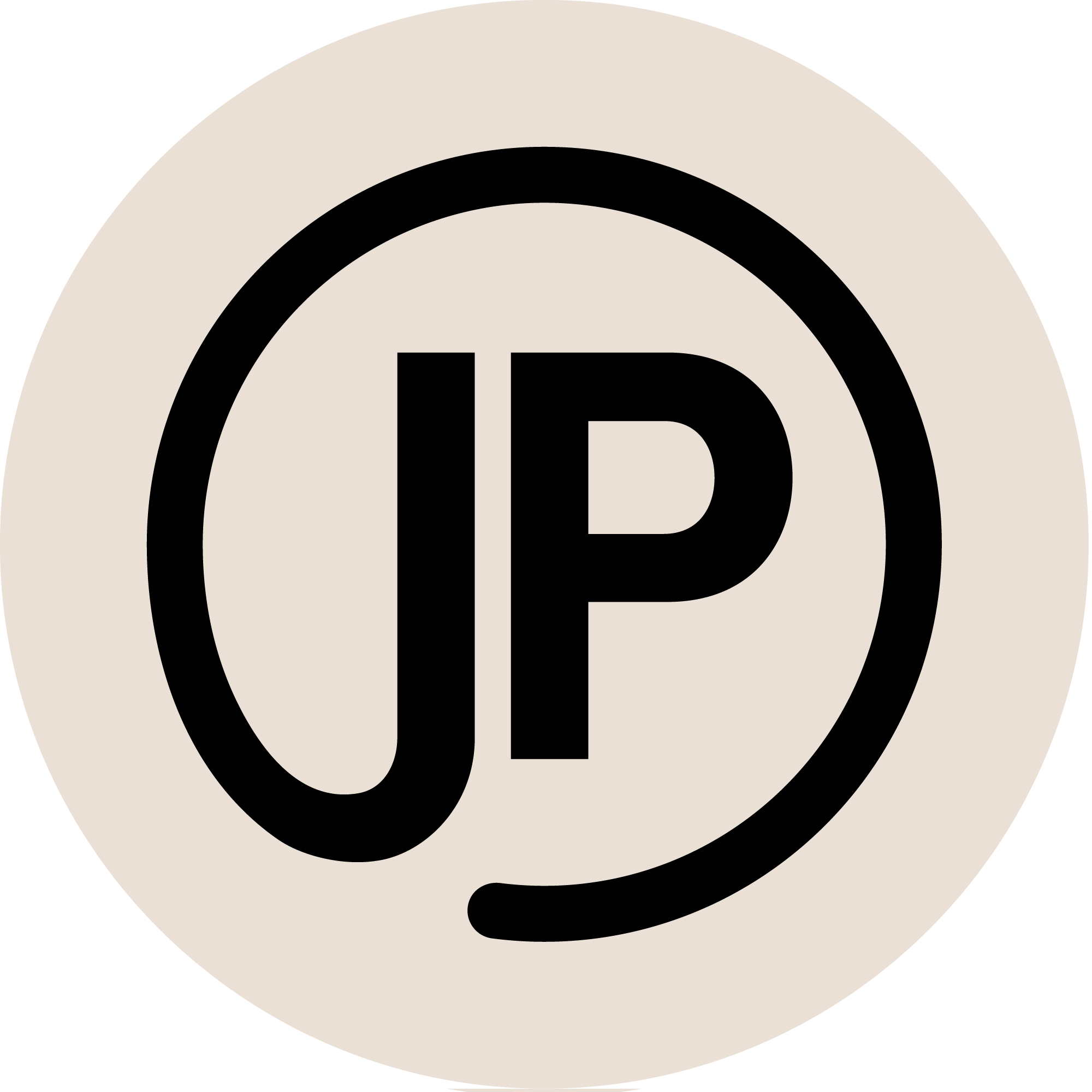 Circle with a beige background and a black border, containing the black letters 'JP' in the center.