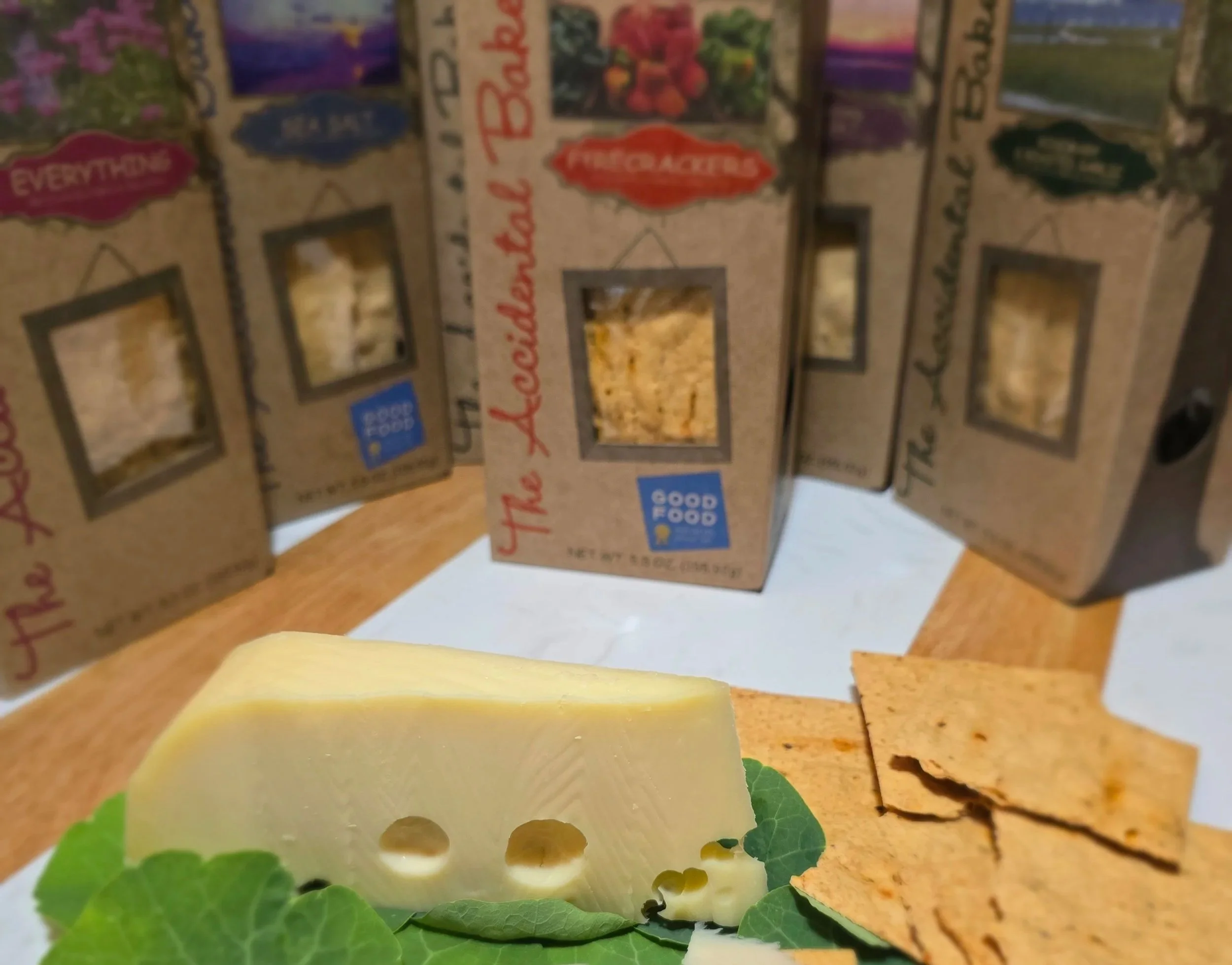 The Accidental Baker's flatbread crackers on a cheese board